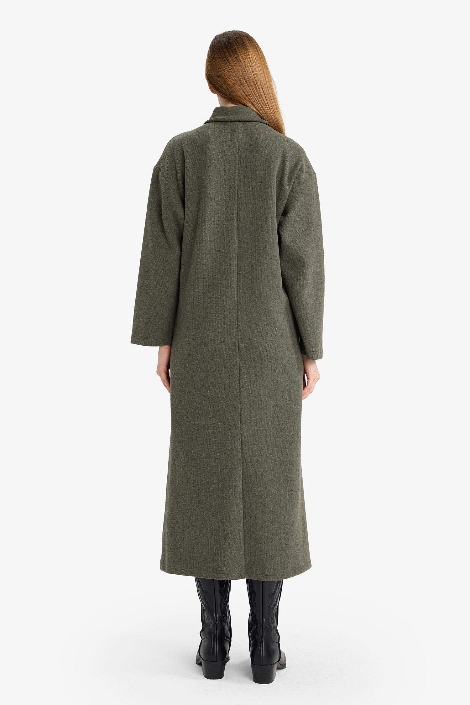 Regular Fit Polo Yaka Uzun Kollu Maxi Elbise