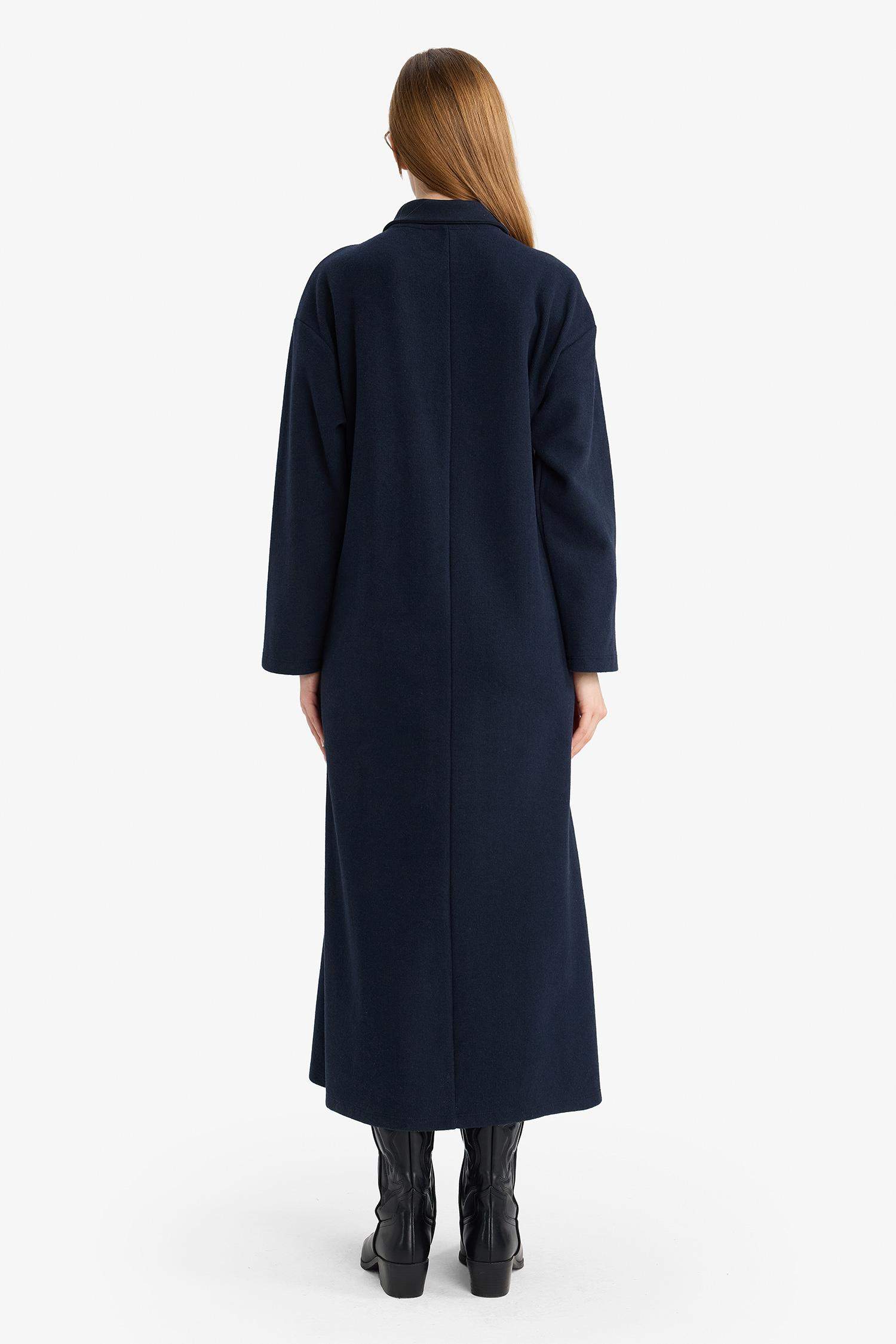 Regular Fit Polo Yaka Uzun Kollu Maxi Elbise