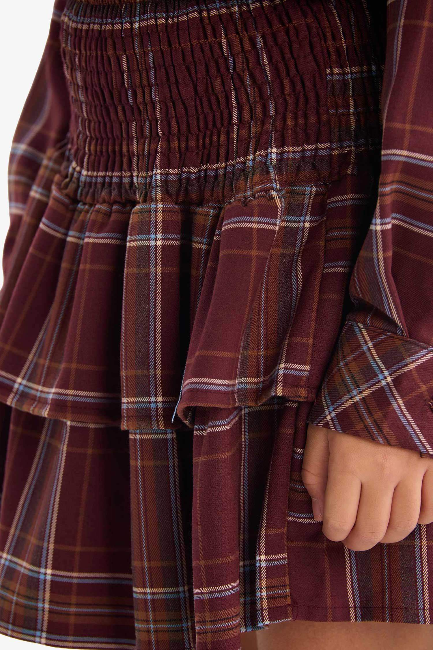 Pamuklu Kareli Pileli Etek Kız Çocuk