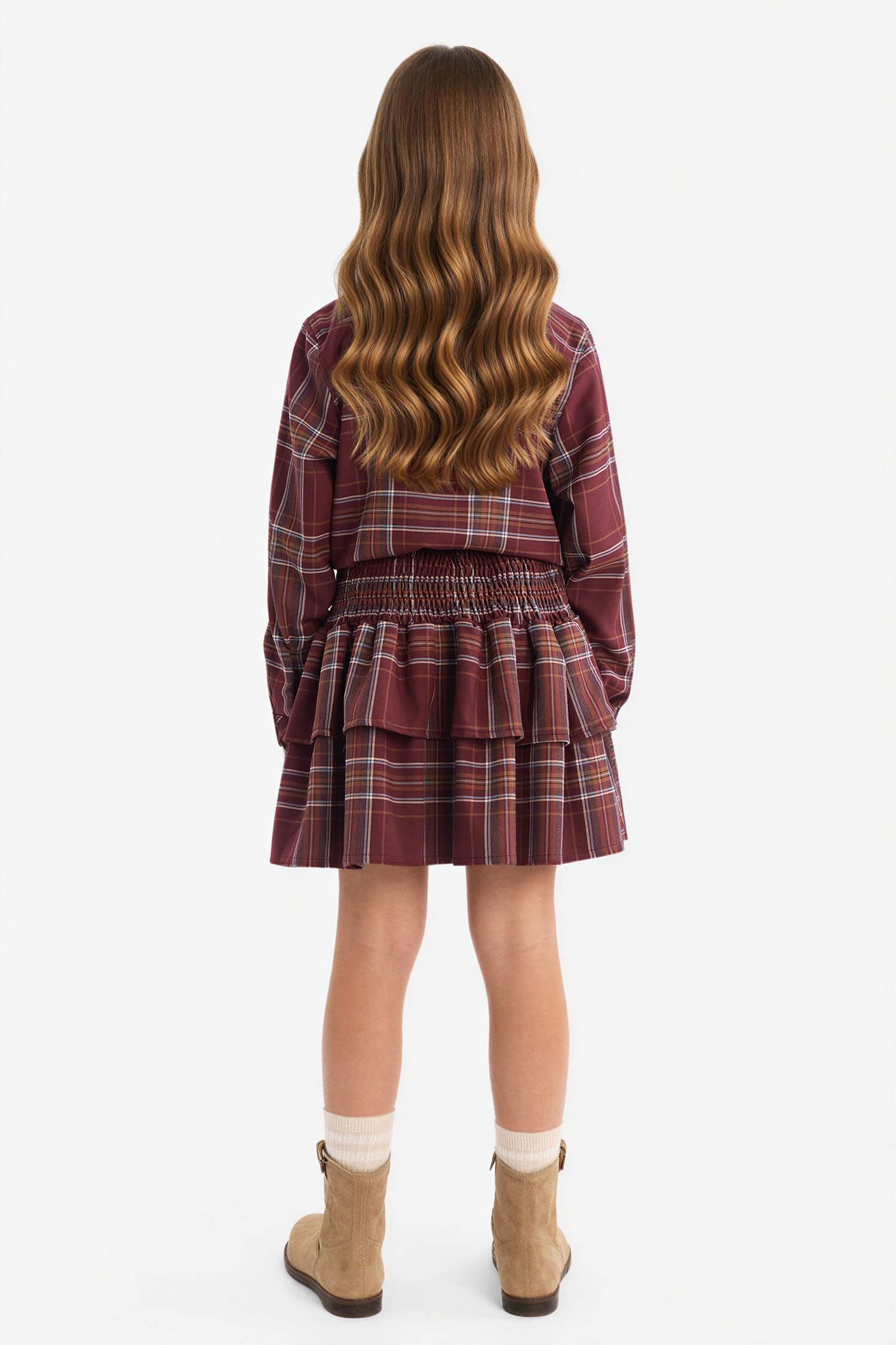 Pamuklu Kareli Pileli Etek Kız Çocuk