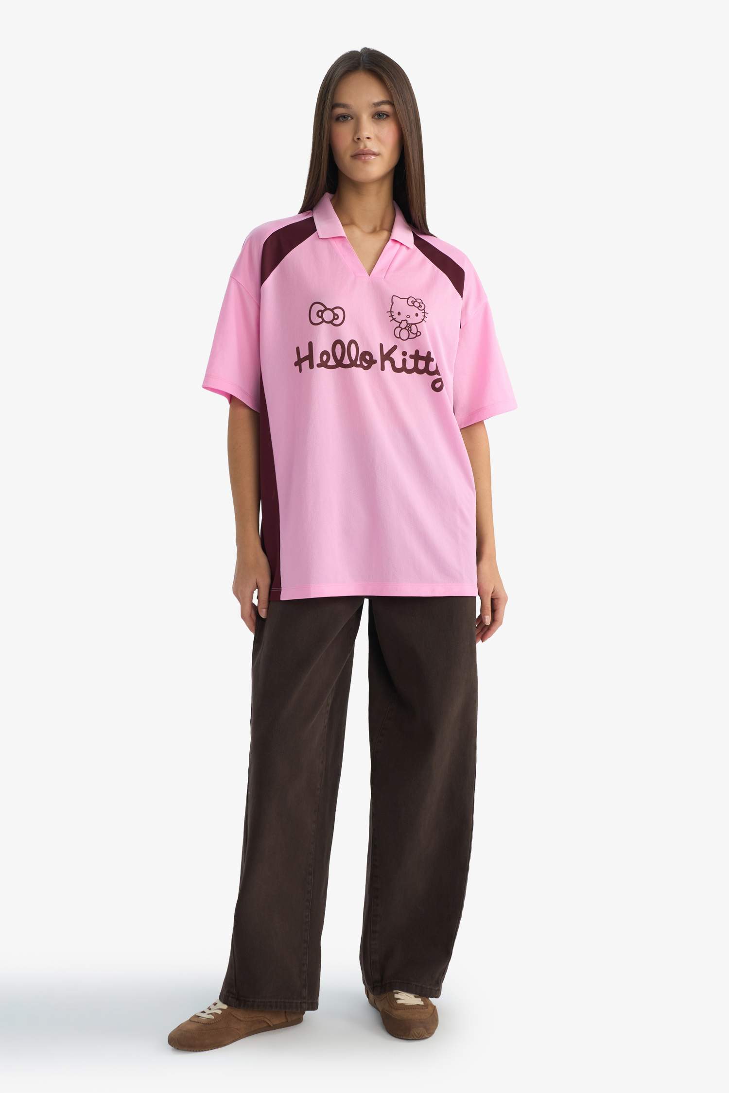 Hello Kitty Oversize кең пішімді суретті қысқа жеңді футболка