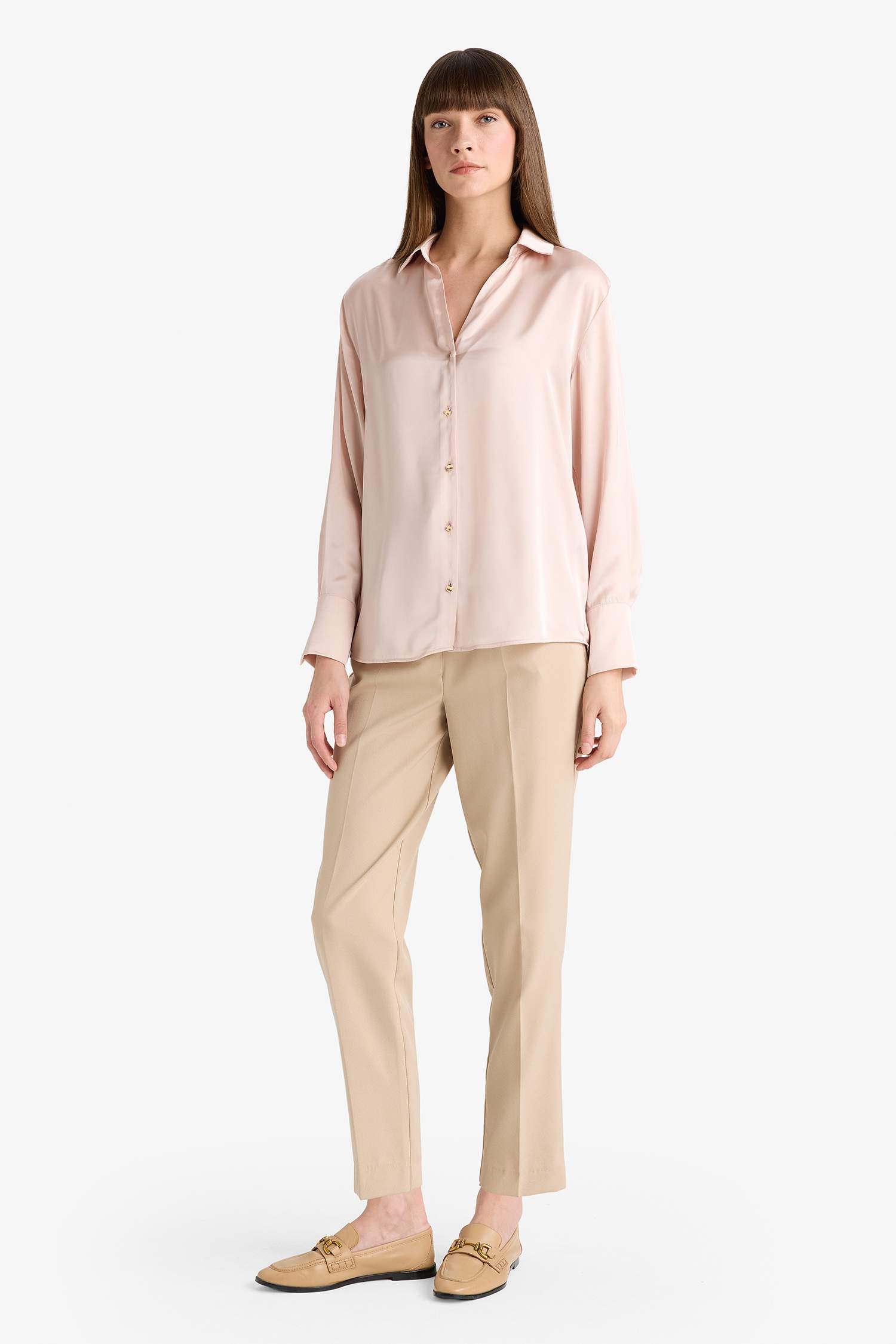 قميص ستان كم طويل بقصة عادية