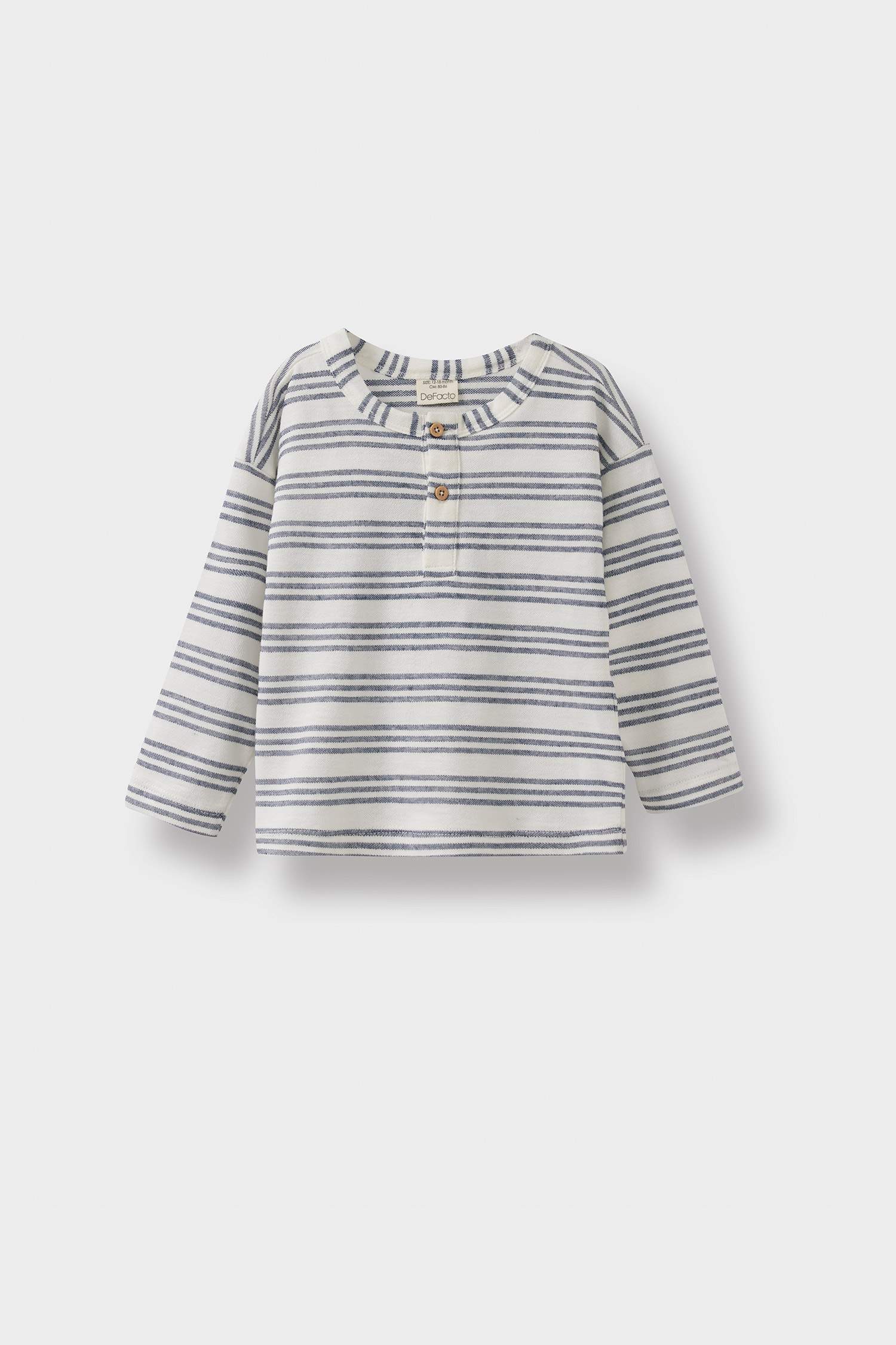 Baby Boy Crew Neck Striped Pique Long Sleeve T-Shirt