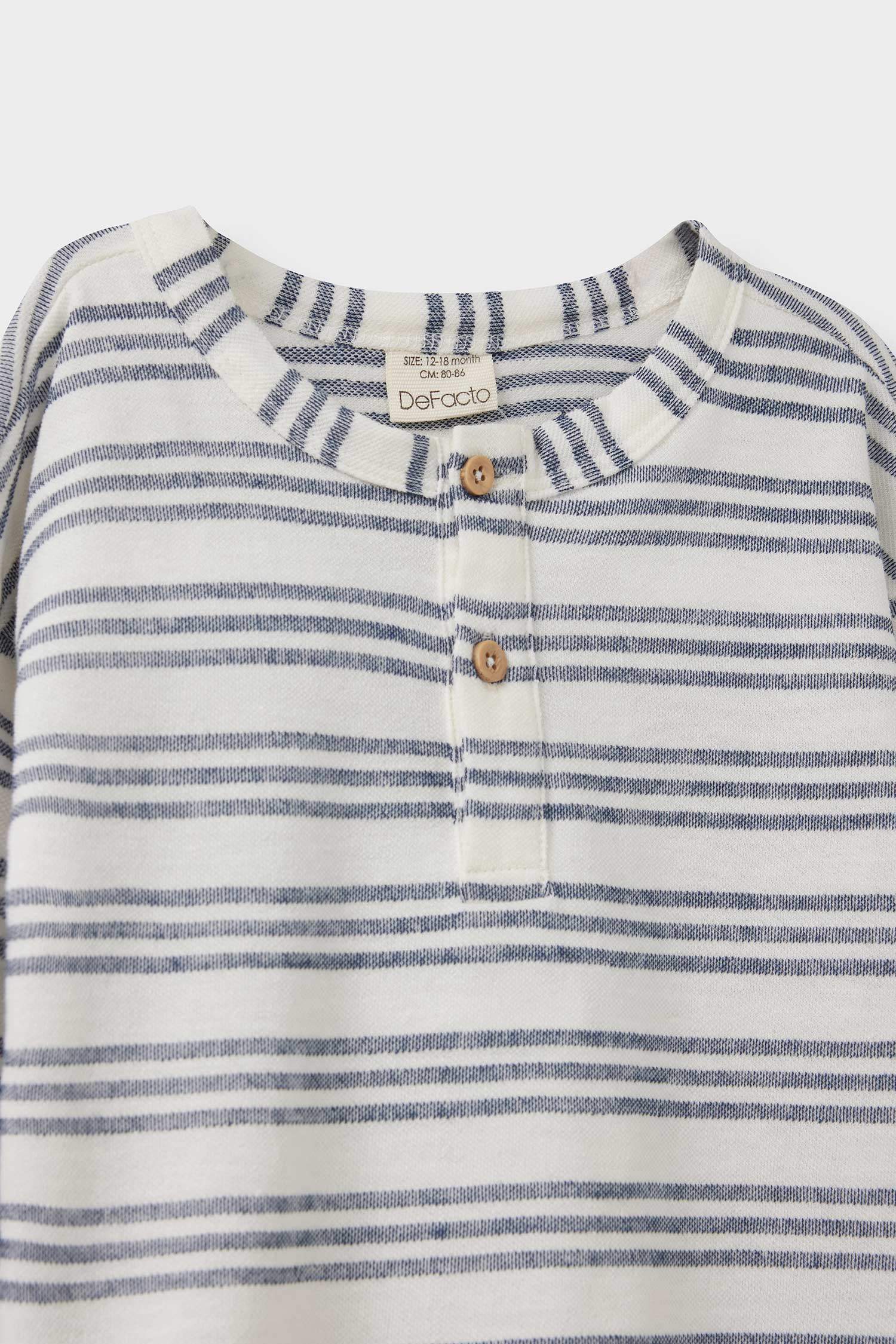 Baby Boy Crew Neck Striped Pique Long Sleeve T-Shirt