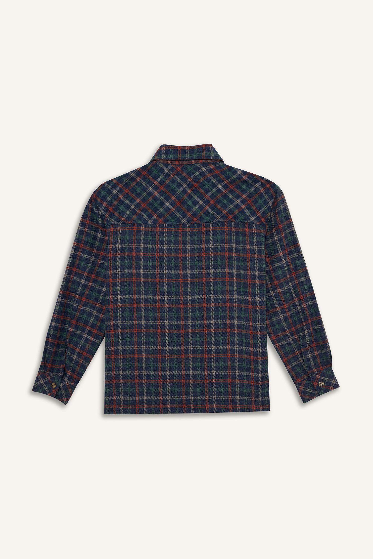 قميص كاروهات اولادي كم طويل فلانيل بياقة بولو