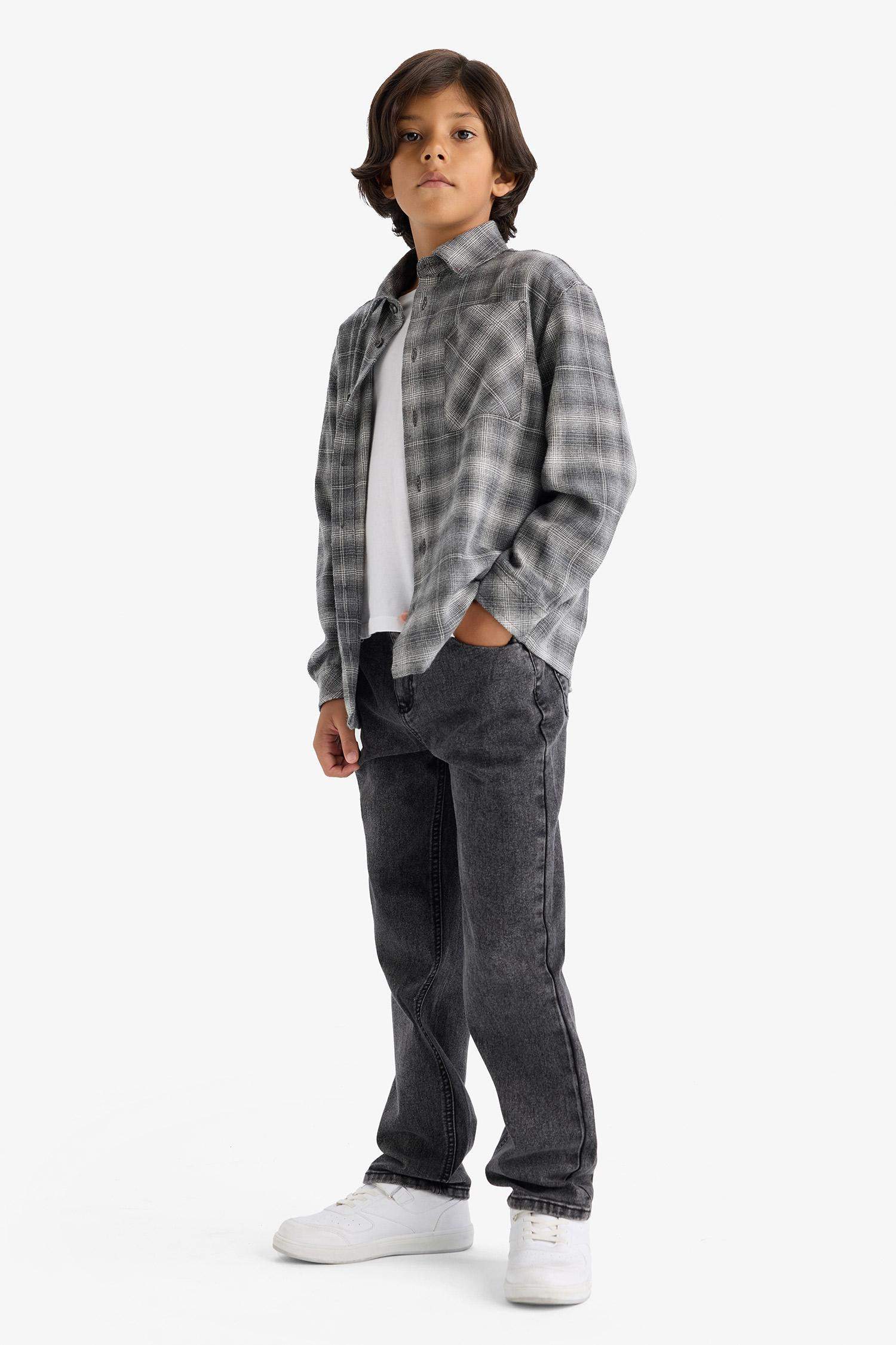 Erkek Çocuk Overshirt Fit Polo Yaka Kareli Flanel Uzun Kollu Gömlek