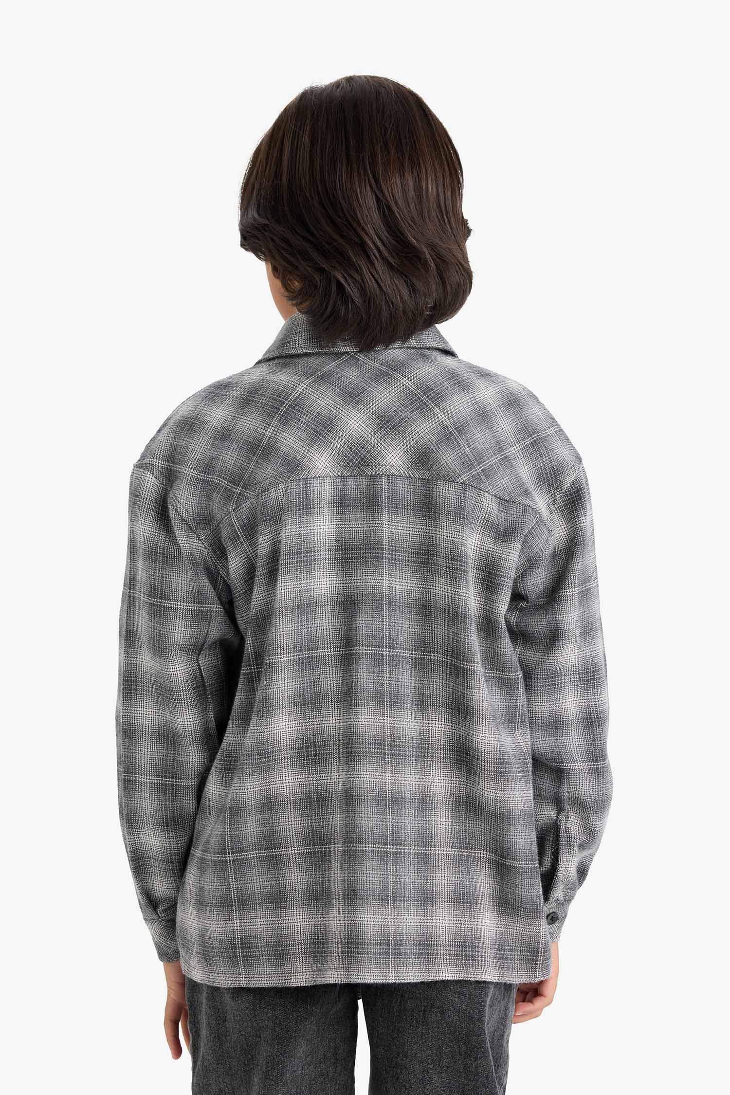 Erkek Çocuk Overshirt Fit Polo Yaka Kareli Flanel Uzun Kollu Gömlek