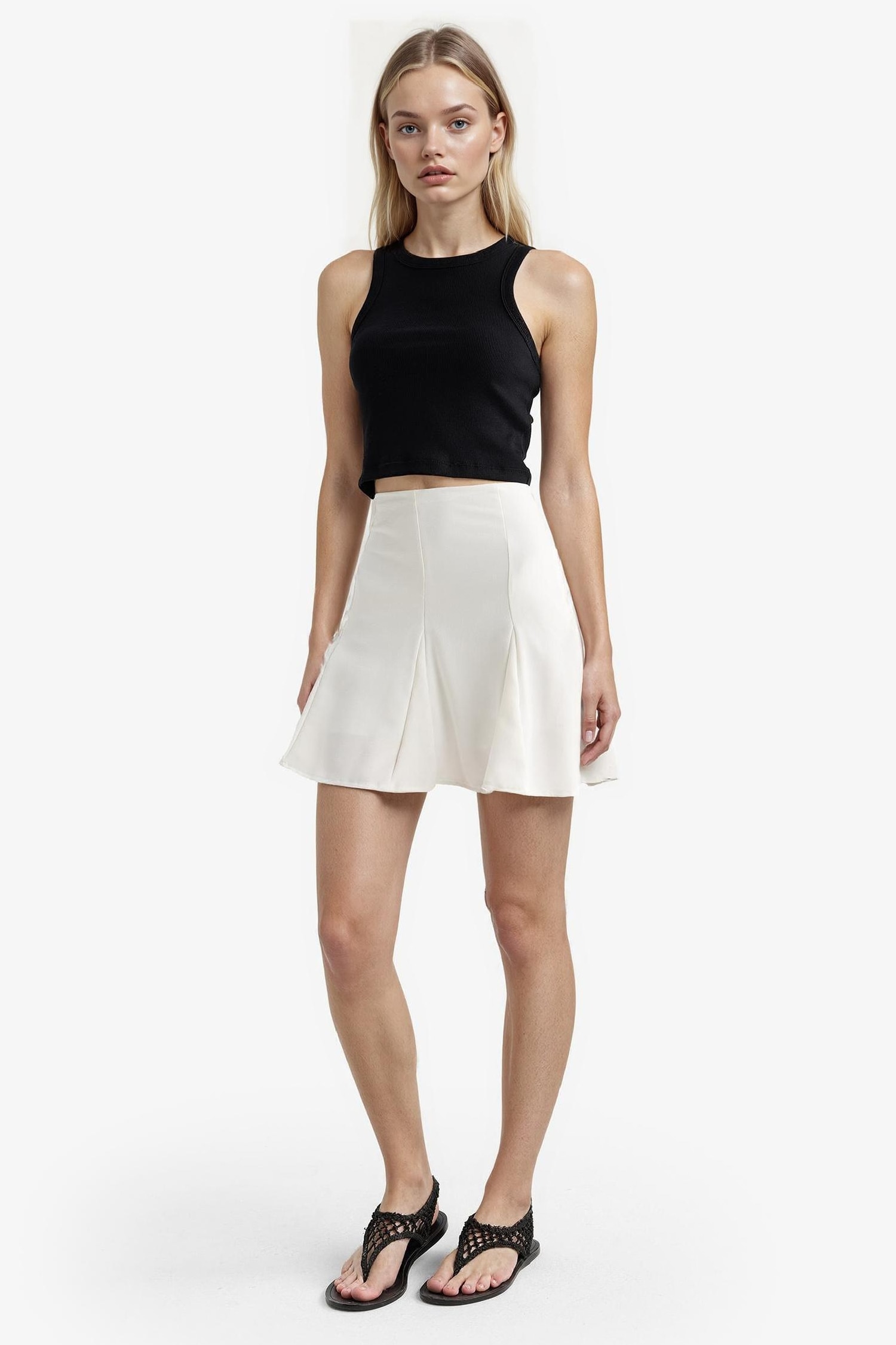 A-Line Regular Waist Cotton Lined Crepe Mini Skirt