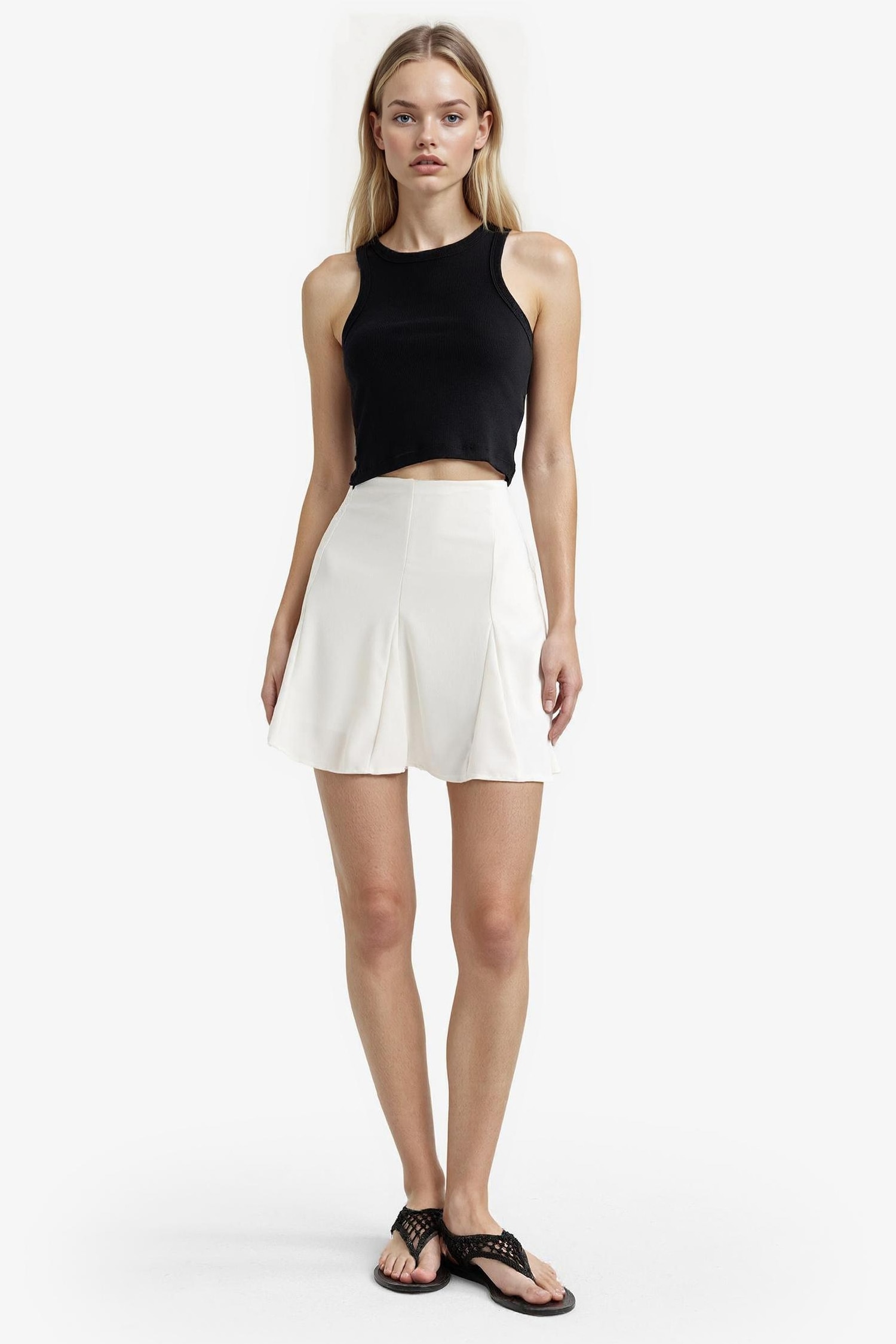 A-Line Regular Waist Cotton Lined Crepe Mini Skirt