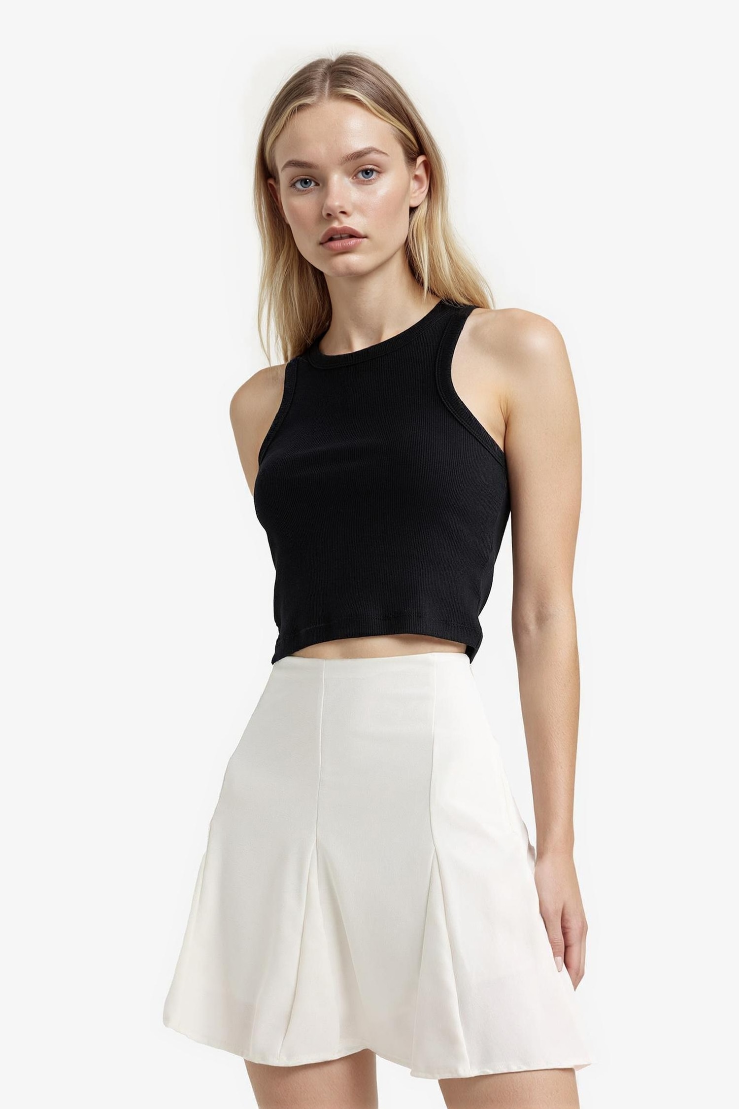 A-Line Regular Waist Cotton Lined Crepe Mini Skirt