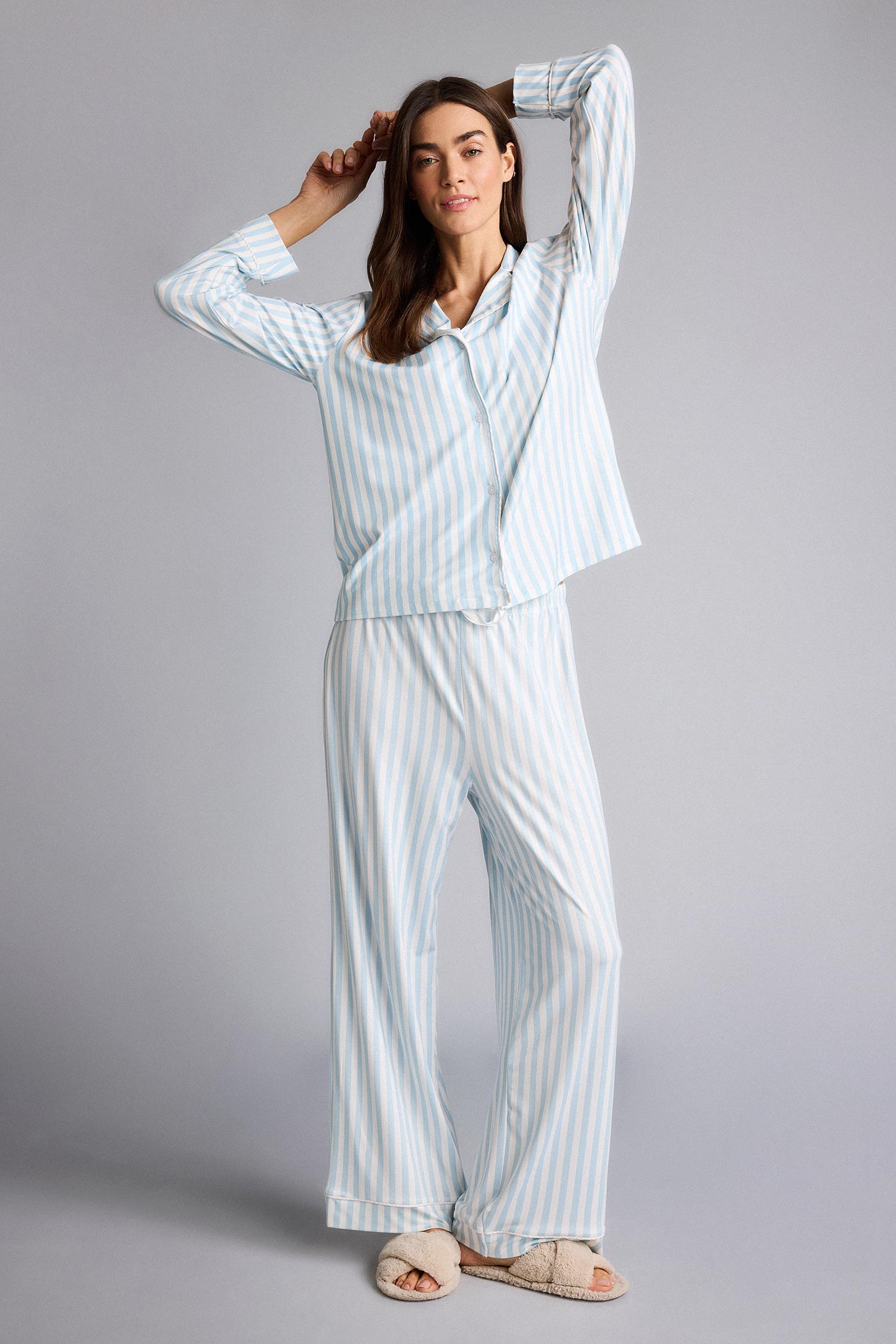 DeFacto Ultra Yumuşak Regular Fıt Pijama Yaka Uzun Kollu Softshell Üst görsel 3