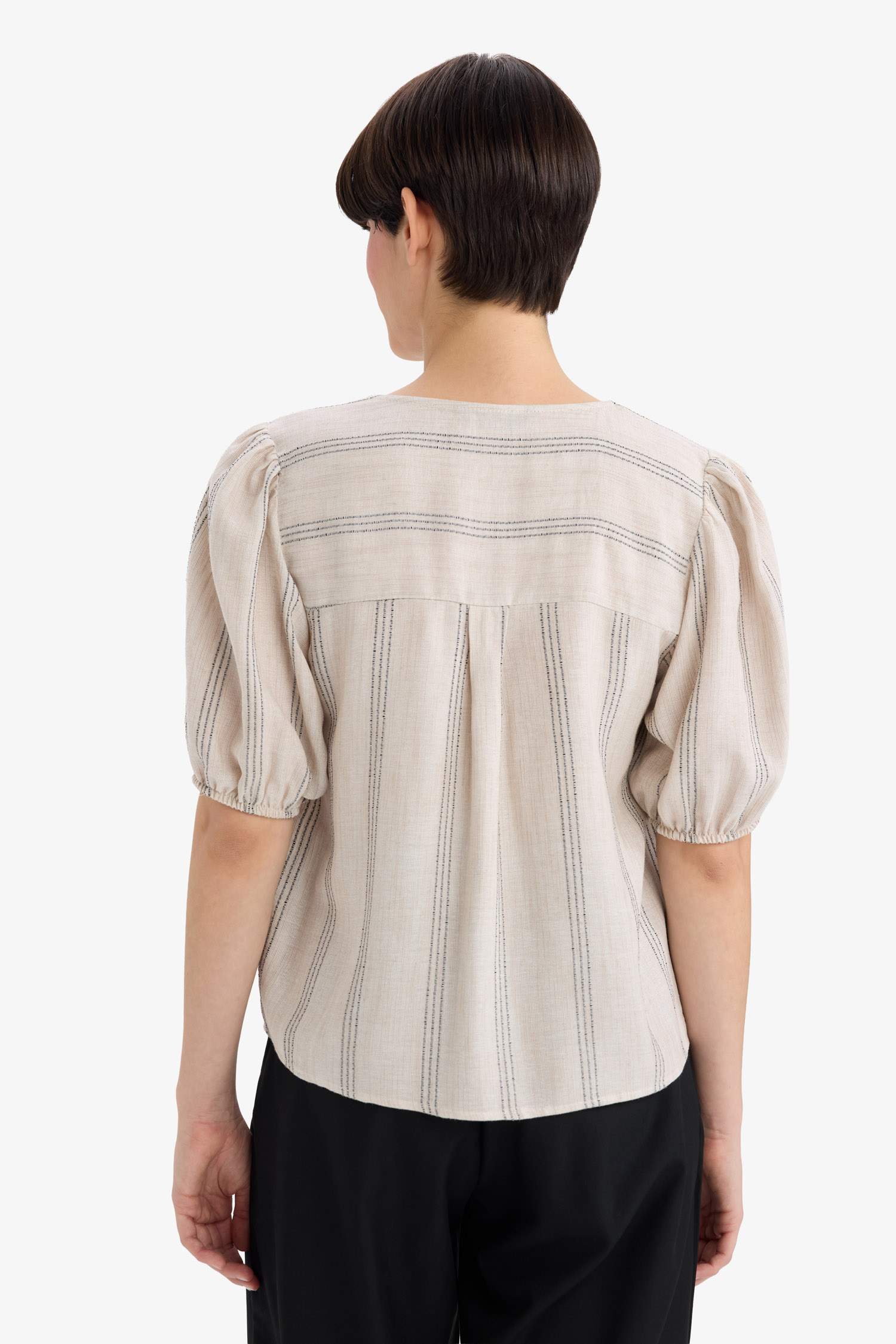 Regular Fit Crew Neck Linen Blend Blouse