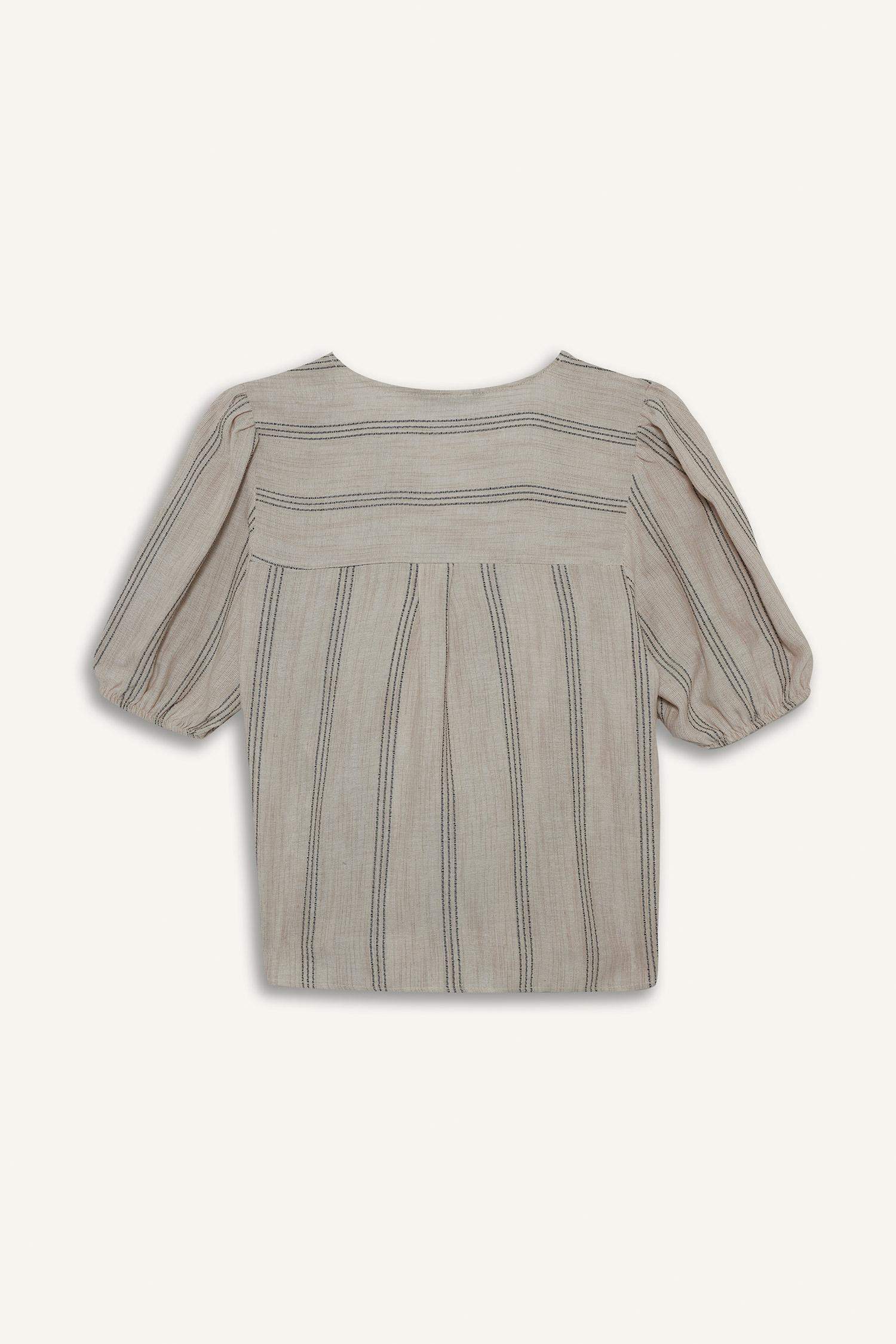 Regular Fit Crew Neck Linen Blend Blouse