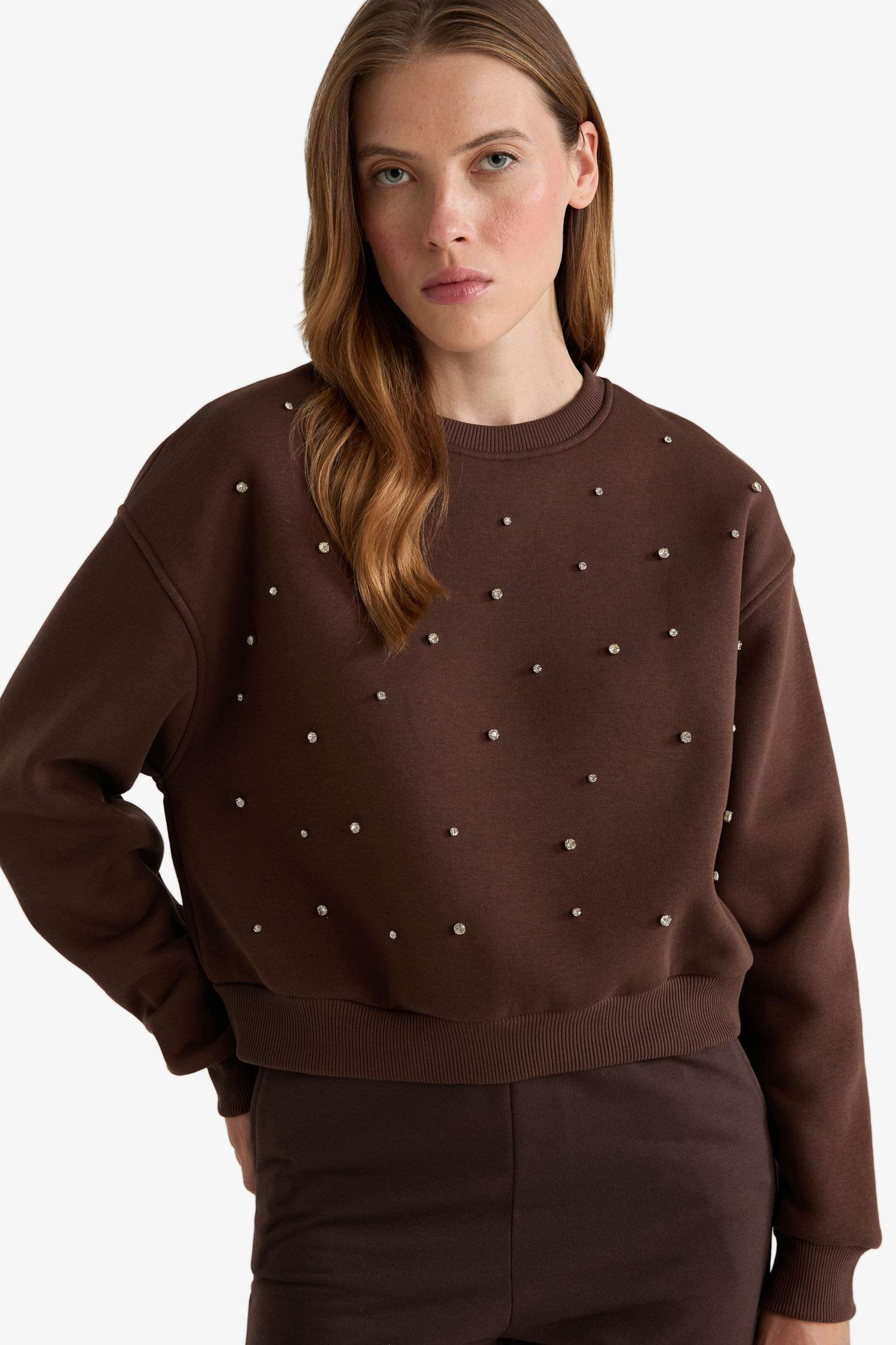Boxy Fit Embroidered Long Sleeve Sweatshirt