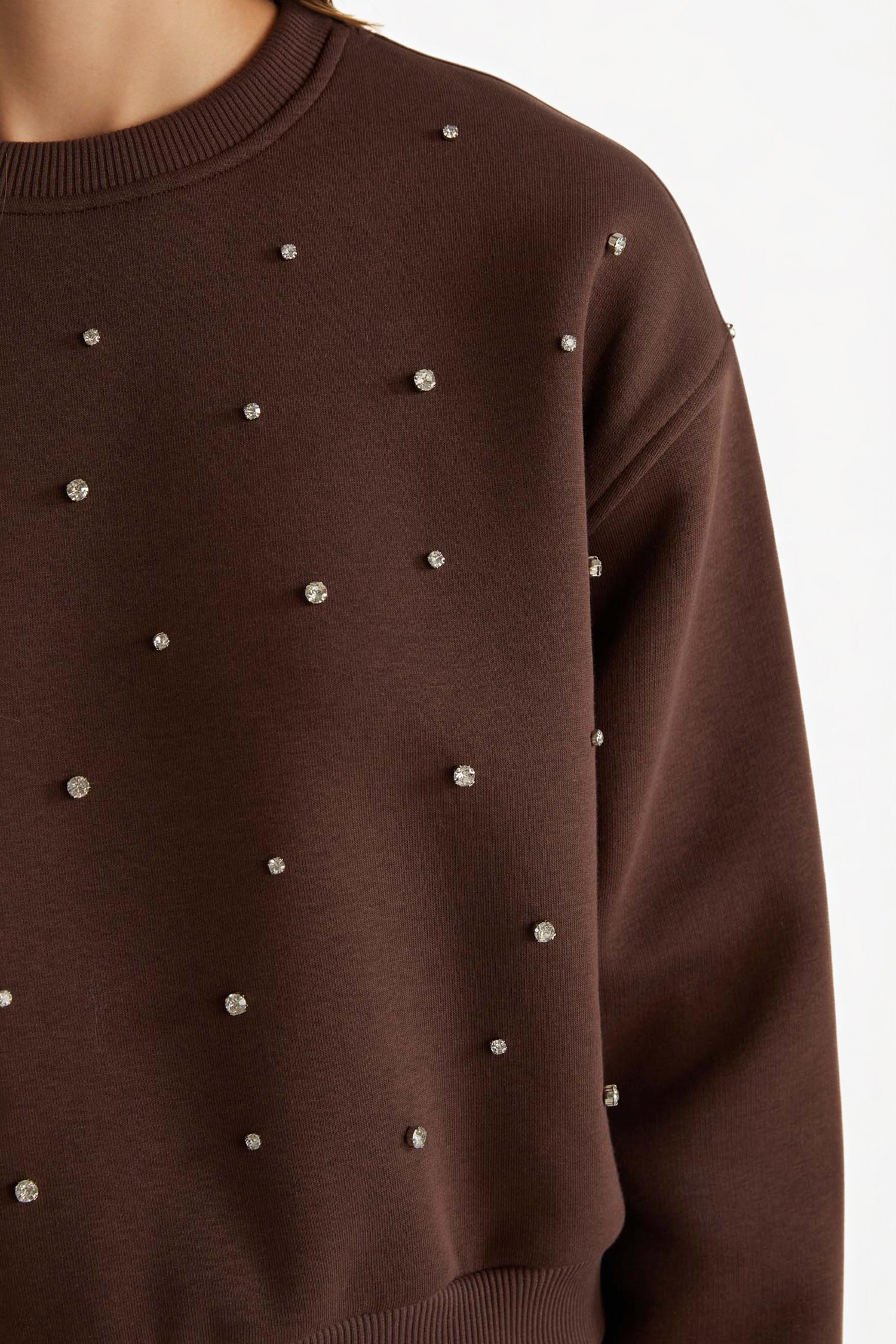 DeFacto Boxy Fit Bisiklet Yaka İşlemeli Sweatshirt görsel 3