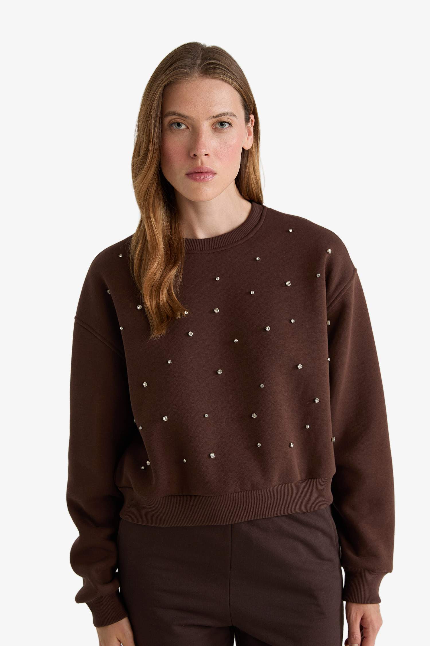 Boxy Fit Embroidered Long Sleeve Sweatshirt