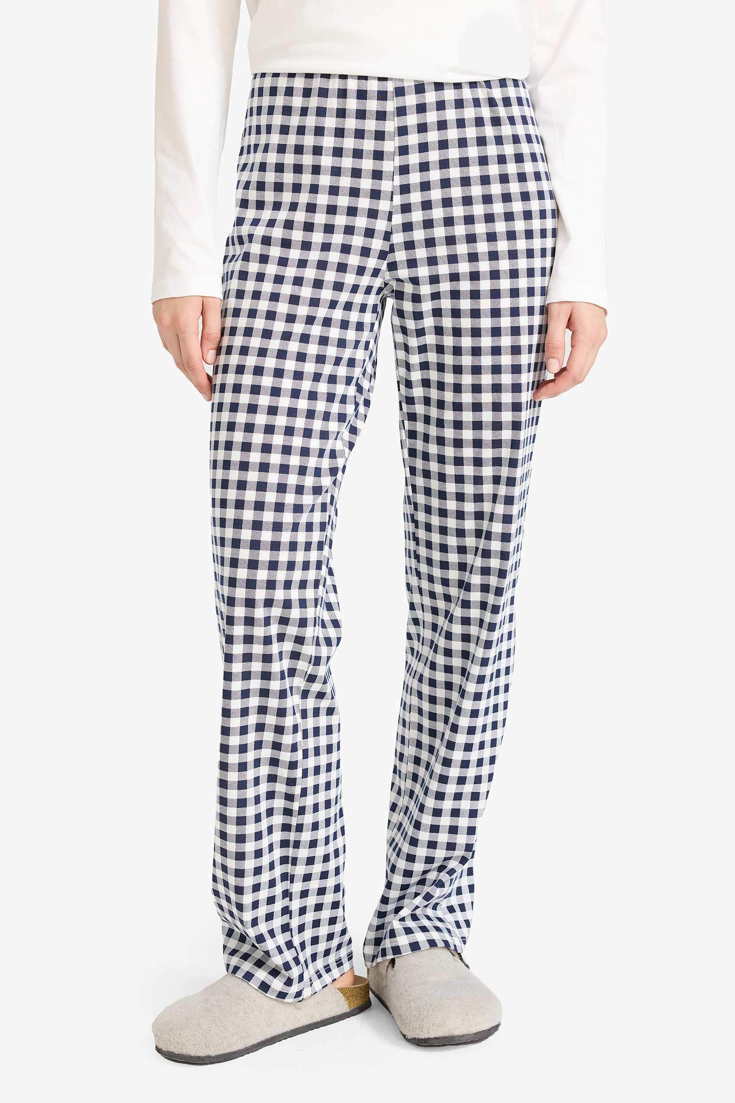 Pijama Takımı Regular Fit Ayıcık Baskılı Uzun Kollu Üst Kareli Uzun Alt-Fall in Love