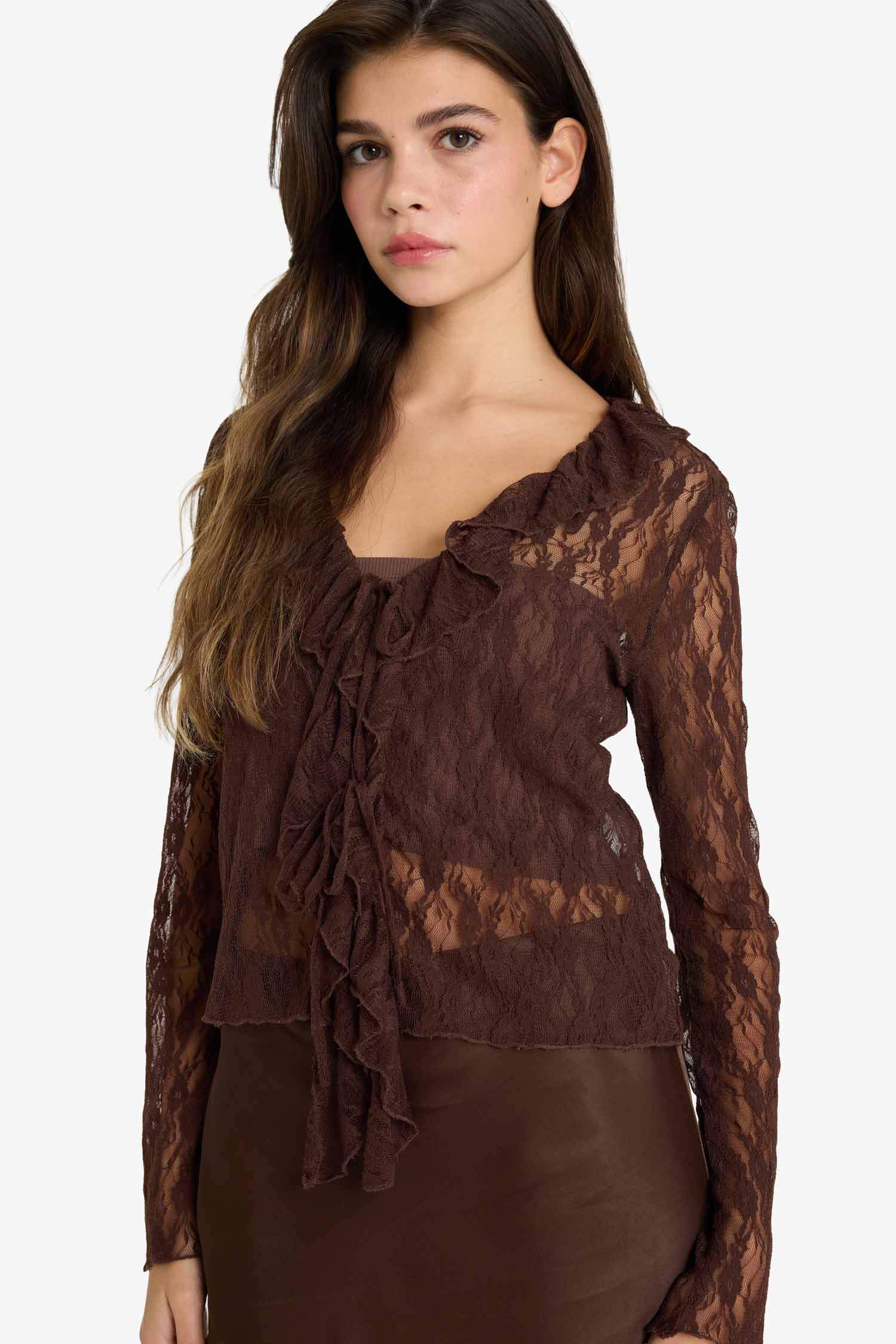 Fitted ұзын жеңді шілтерлі блузка