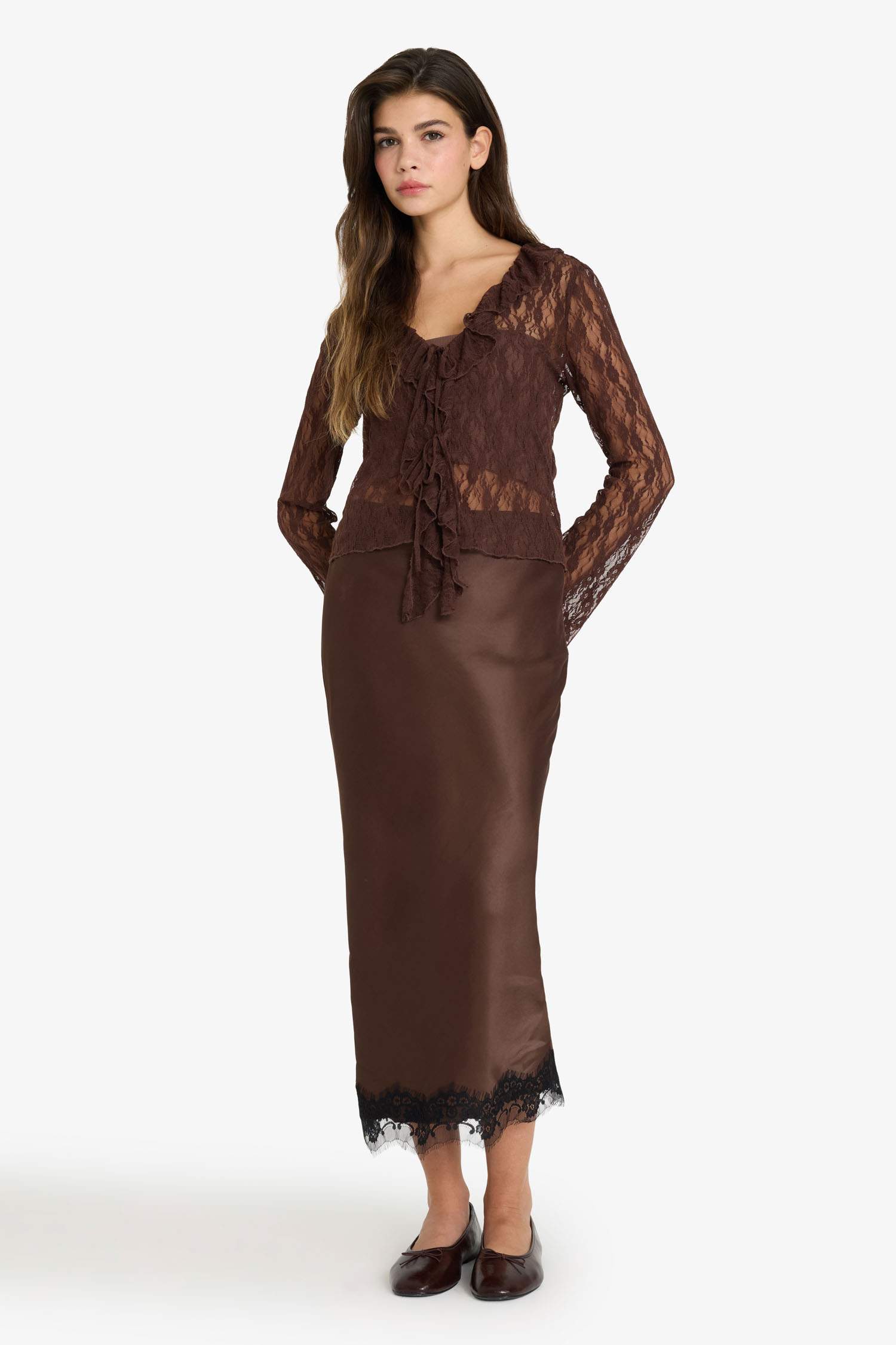 Fitted ұзын жеңді шілтерлі блузка