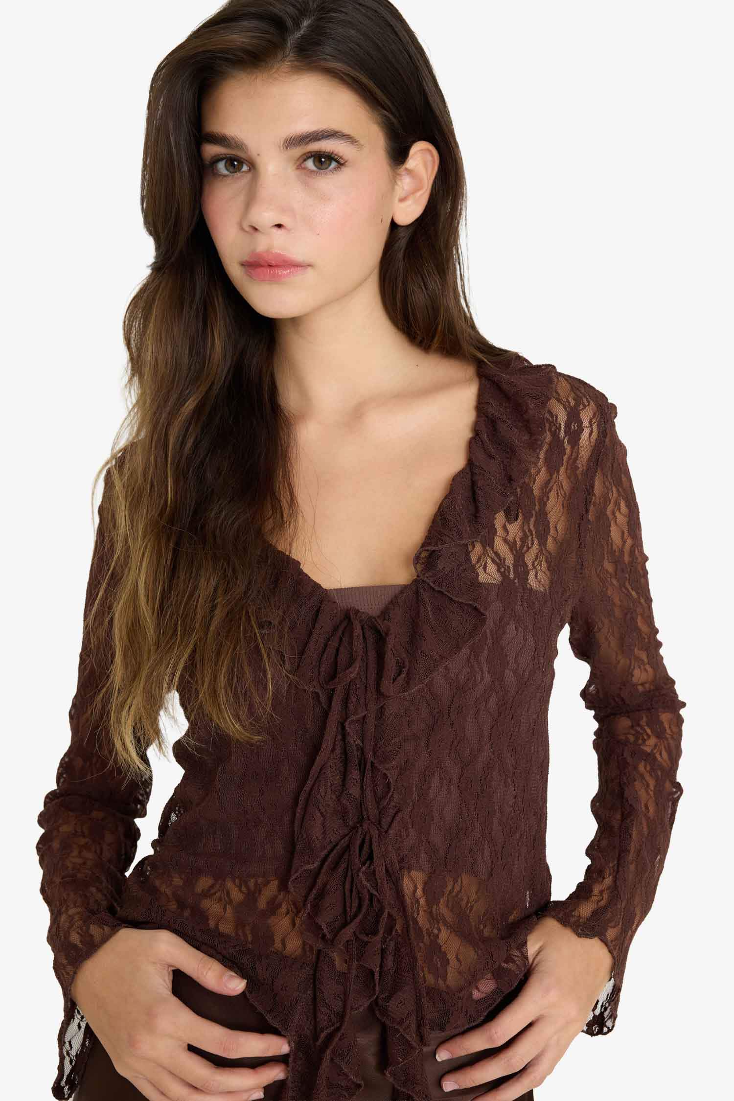 Fitted ұзын жеңді шілтерлі блузка