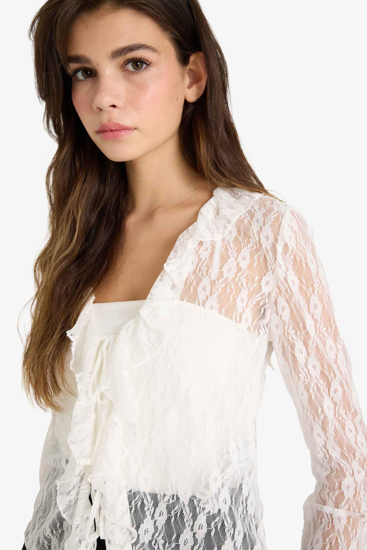 Fitted ұзын жеңді шілтерлі блузка