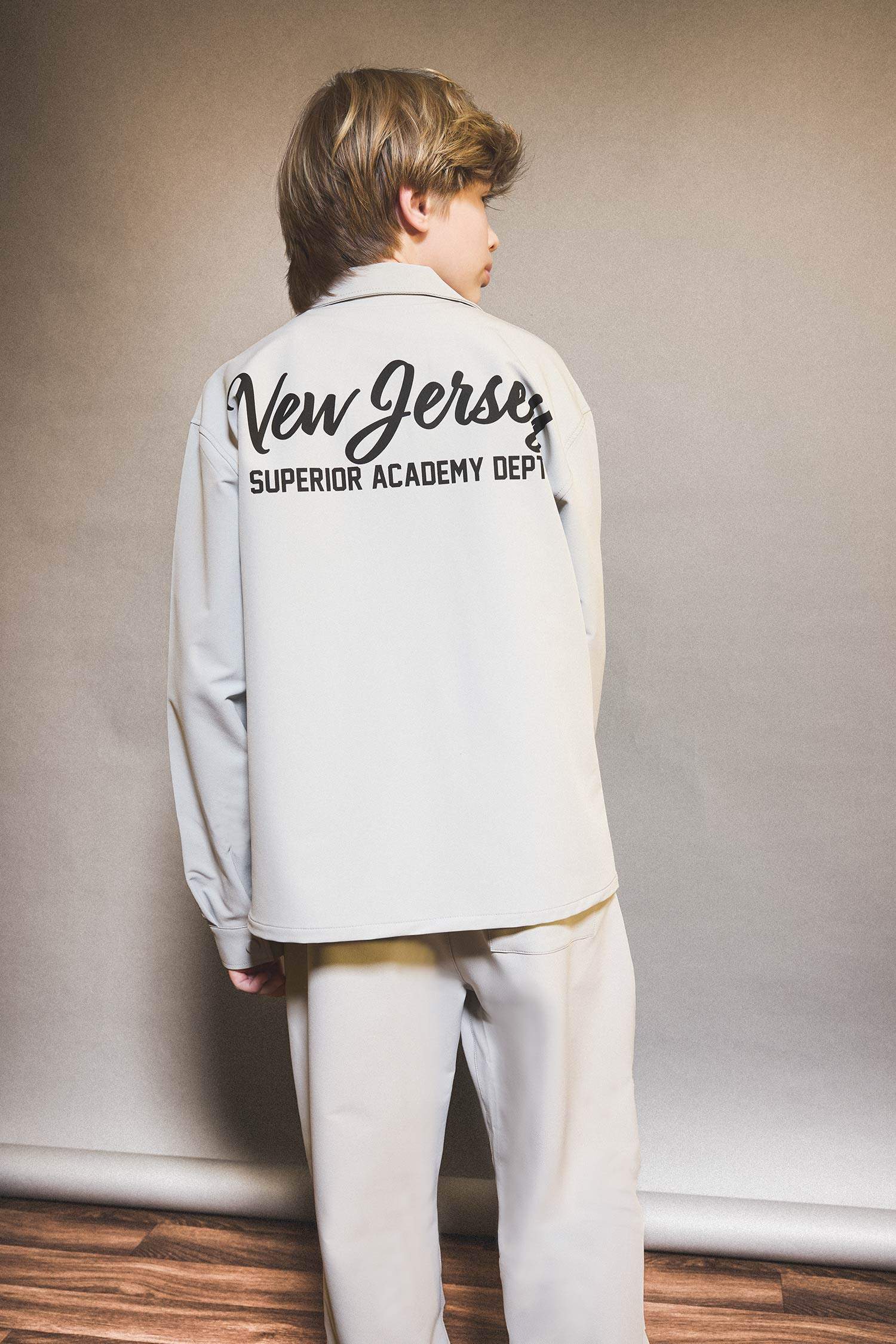 Boy Overshirt Fit Polo Neck Printed Long Sleeve Shirt