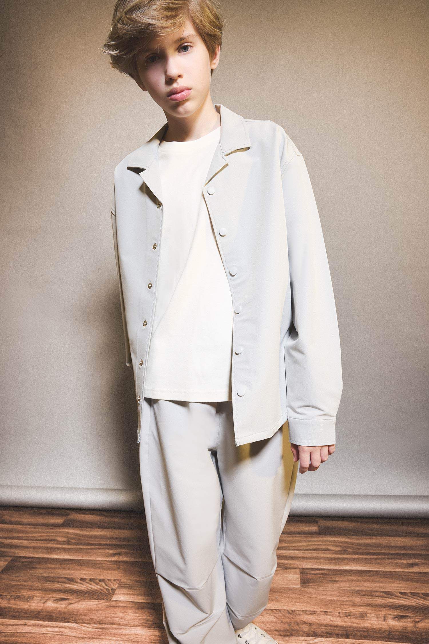 Boy Overshirt Fit Polo Neck Printed Long Sleeve Shirt