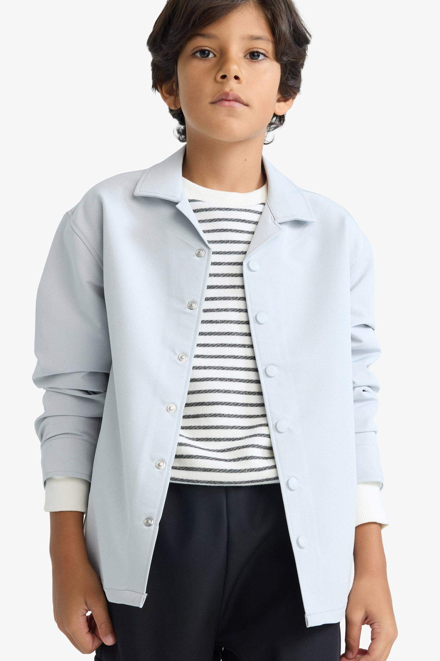 Boy Overshirt Fit Polo Neck Printed Long Sleeve Shirt