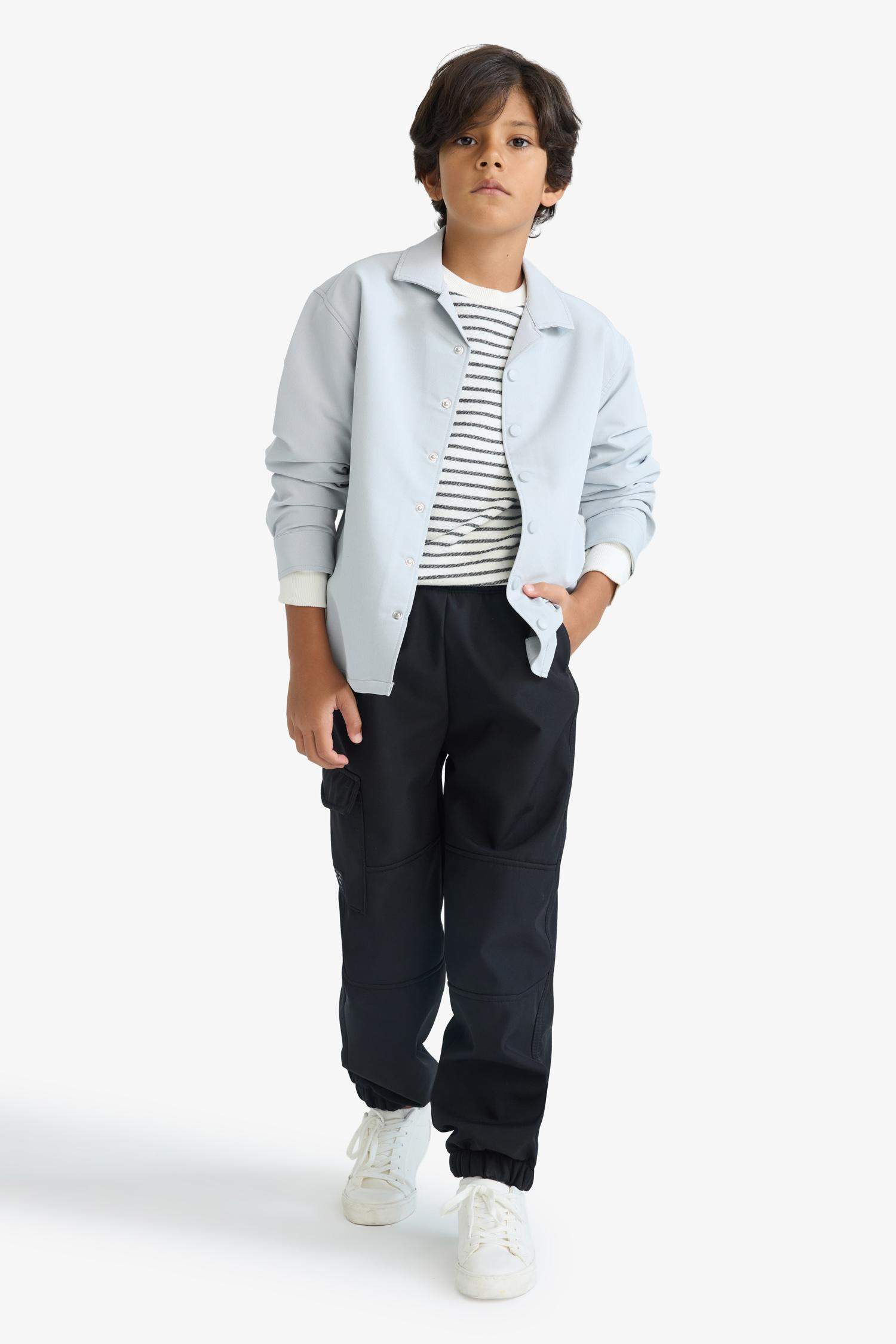 Boy Overshirt Fit Polo Neck Printed Long Sleeve Shirt