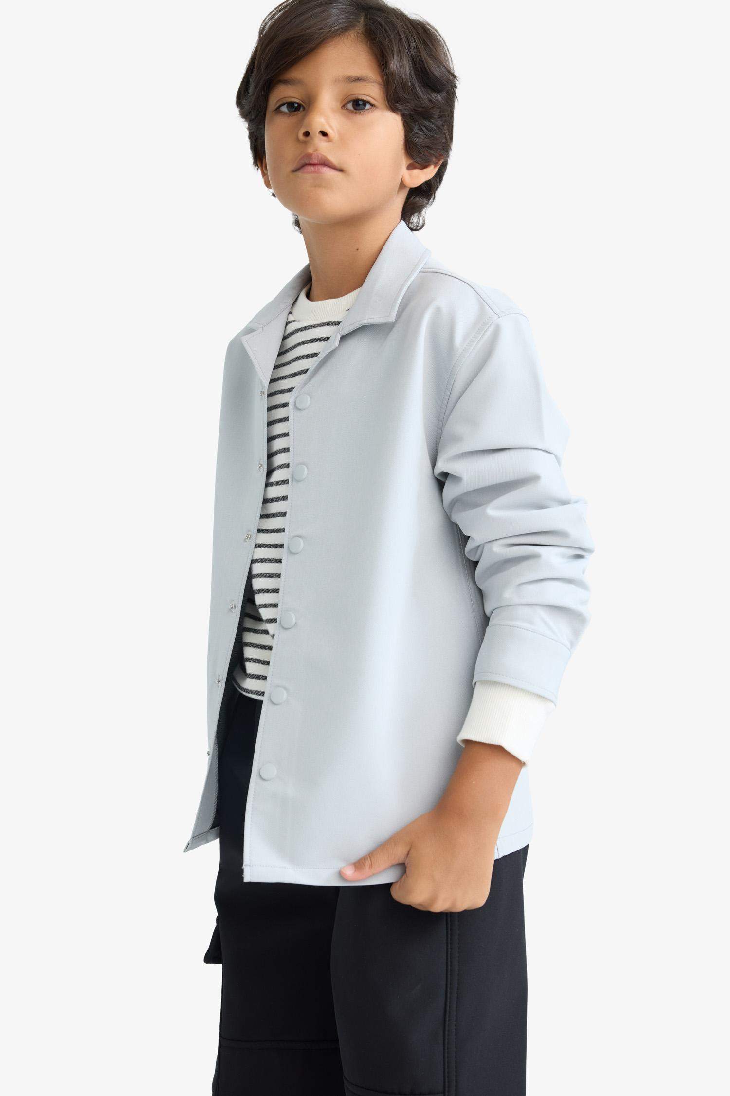 Boy Overshirt Fit Polo Neck Printed Long Sleeve Shirt