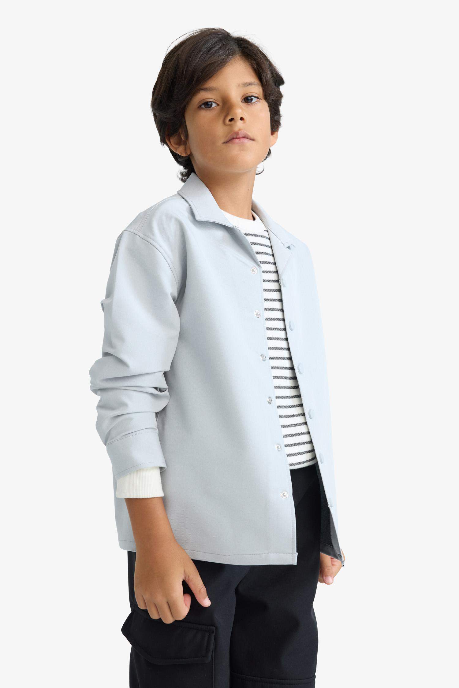 Boy Overshirt Fit Polo Neck Printed Long Sleeve Shirt