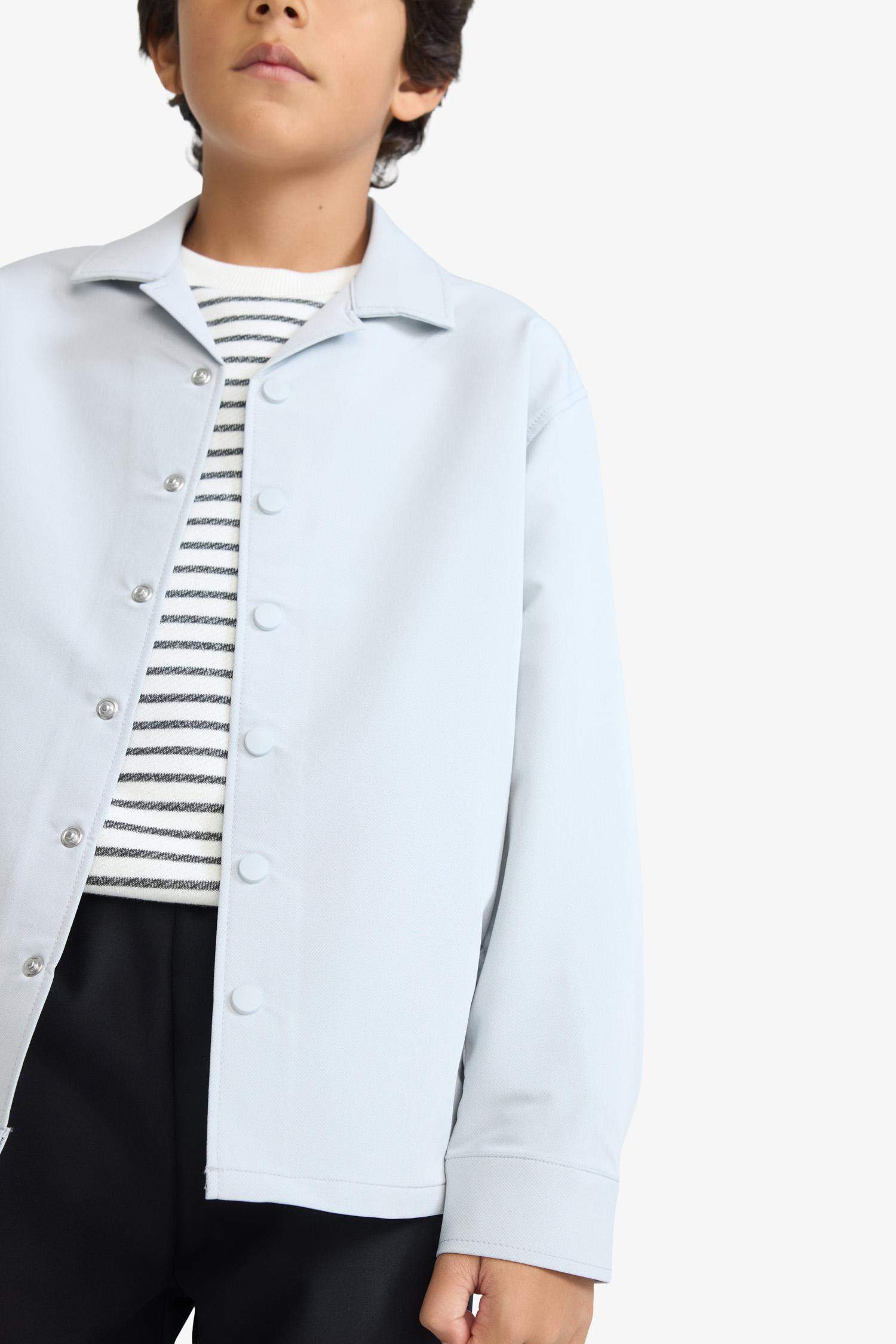 Boy Overshirt Fit Polo Neck Printed Long Sleeve Shirt