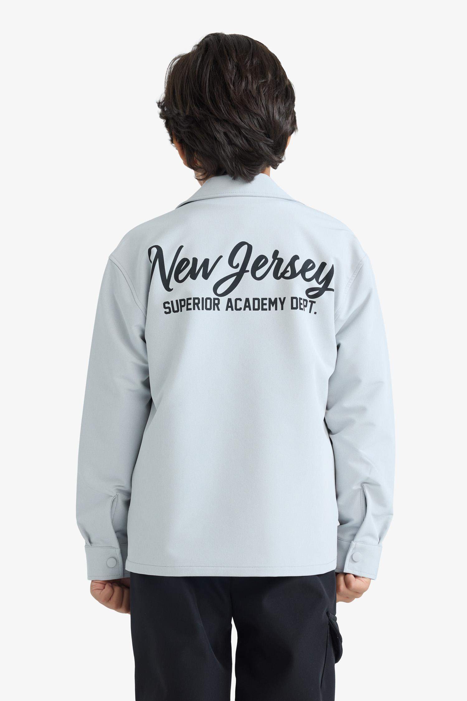 Boy Overshirt Fit Polo Neck Printed Long Sleeve Shirt