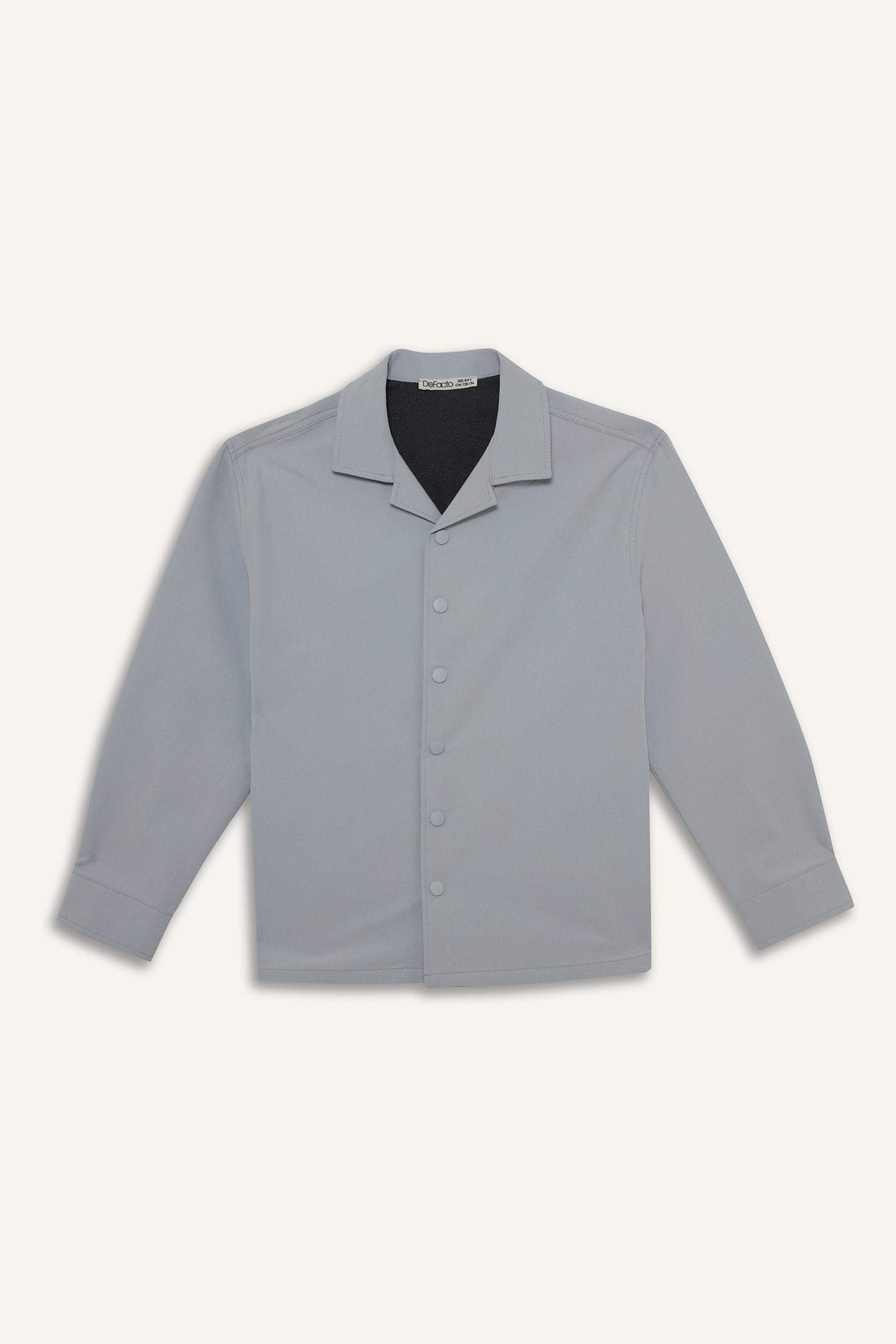 Boy Overshirt Fit Polo Neck Printed Long Sleeve Shirt