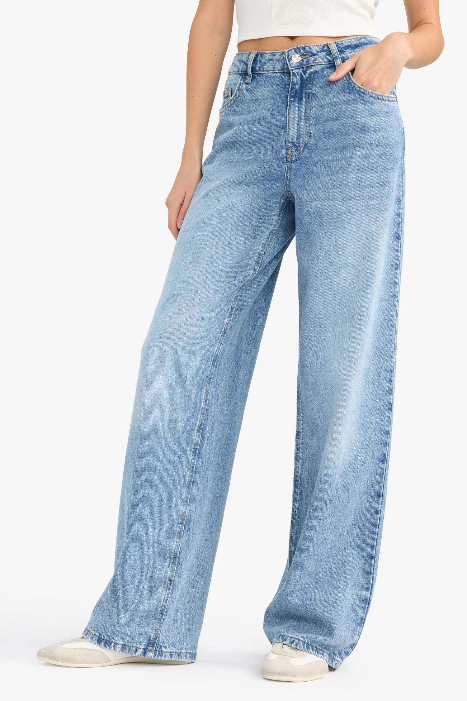 Low Waist Long Washed Jeans