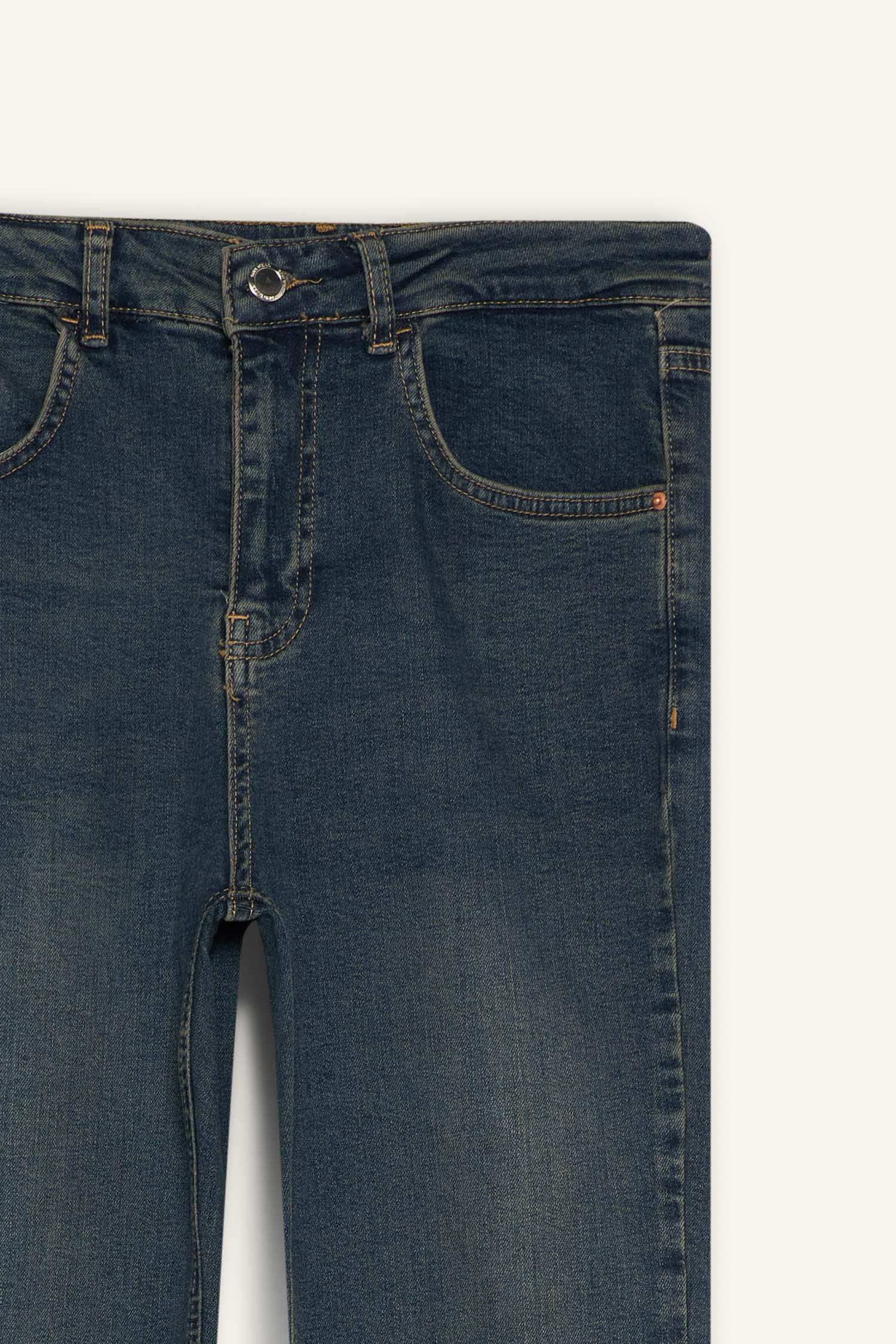 Crop Flare Fit Düşük Bel Bilek Boy Jean Yıkamalı Pantolon