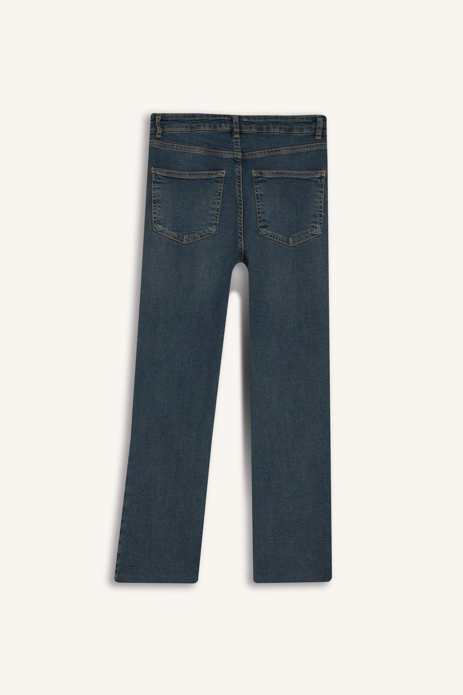 Crop Flare Fit Düşük Bel Bilek Boy Jean Yıkamalı Pantolon