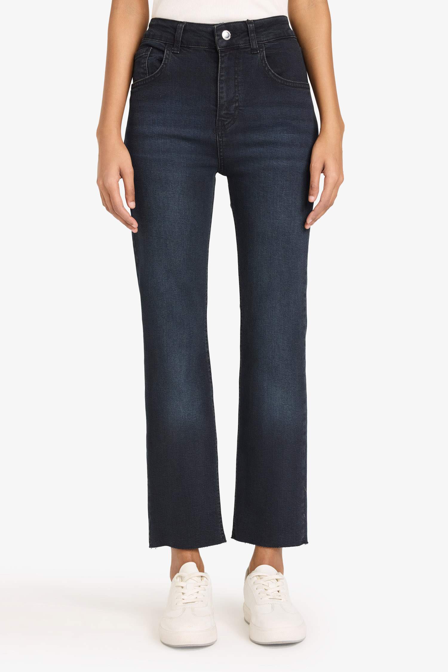 Crop Flare Fit Düşük Bel Bilek Boy Jean Yıkamalı Pantolon