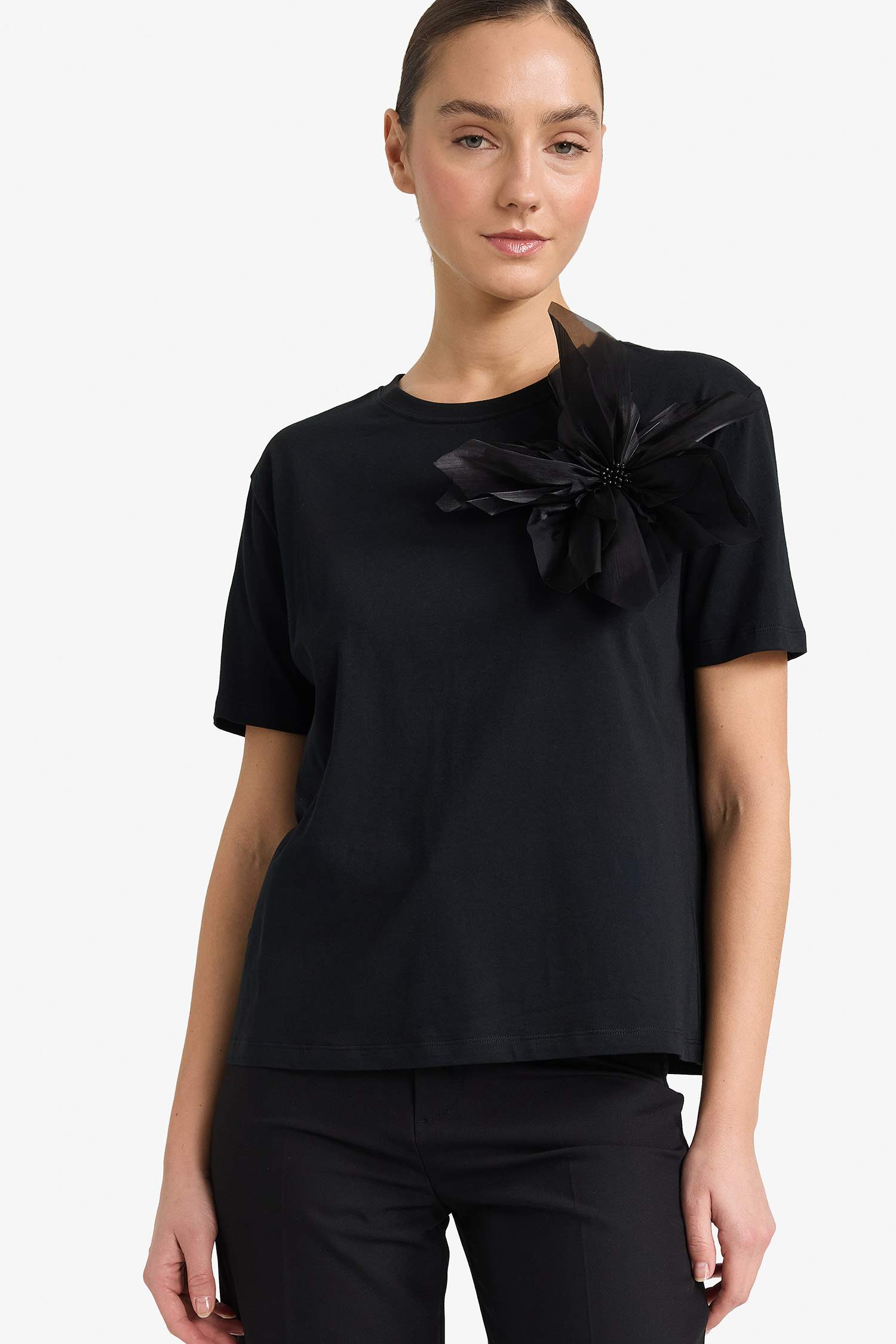 Regular Fit дөңгелек жағалы 3D суретті трикотаж қысқа жеңді футболка