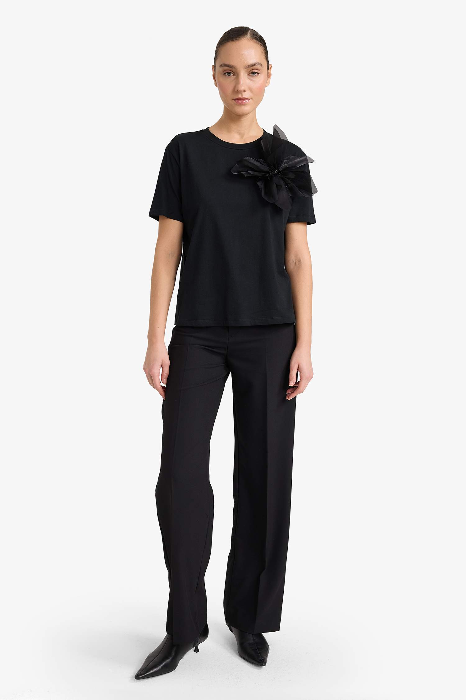 Regular Fit дөңгелек жағалы 3D суретті трикотаж қысқа жеңді футболка