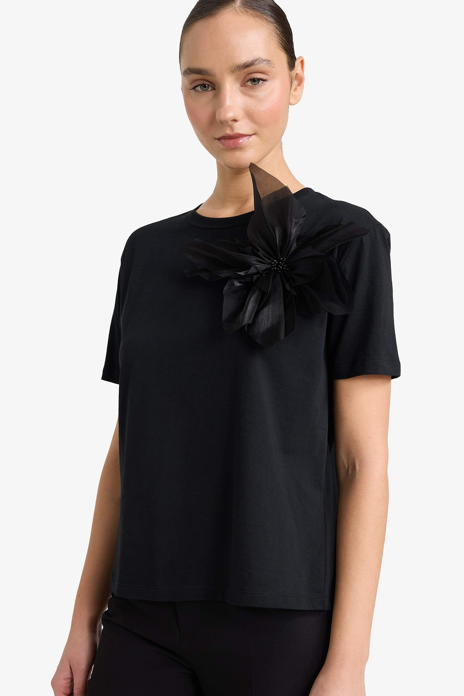 Regular Fit дөңгелек жағалы 3D суретті трикотаж қысқа жеңді футболка