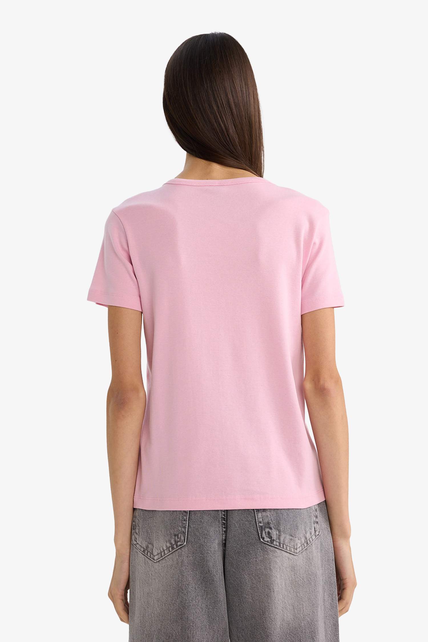 تيشيرت نص كم قصة عادية مطبوع برقبة مستديرة