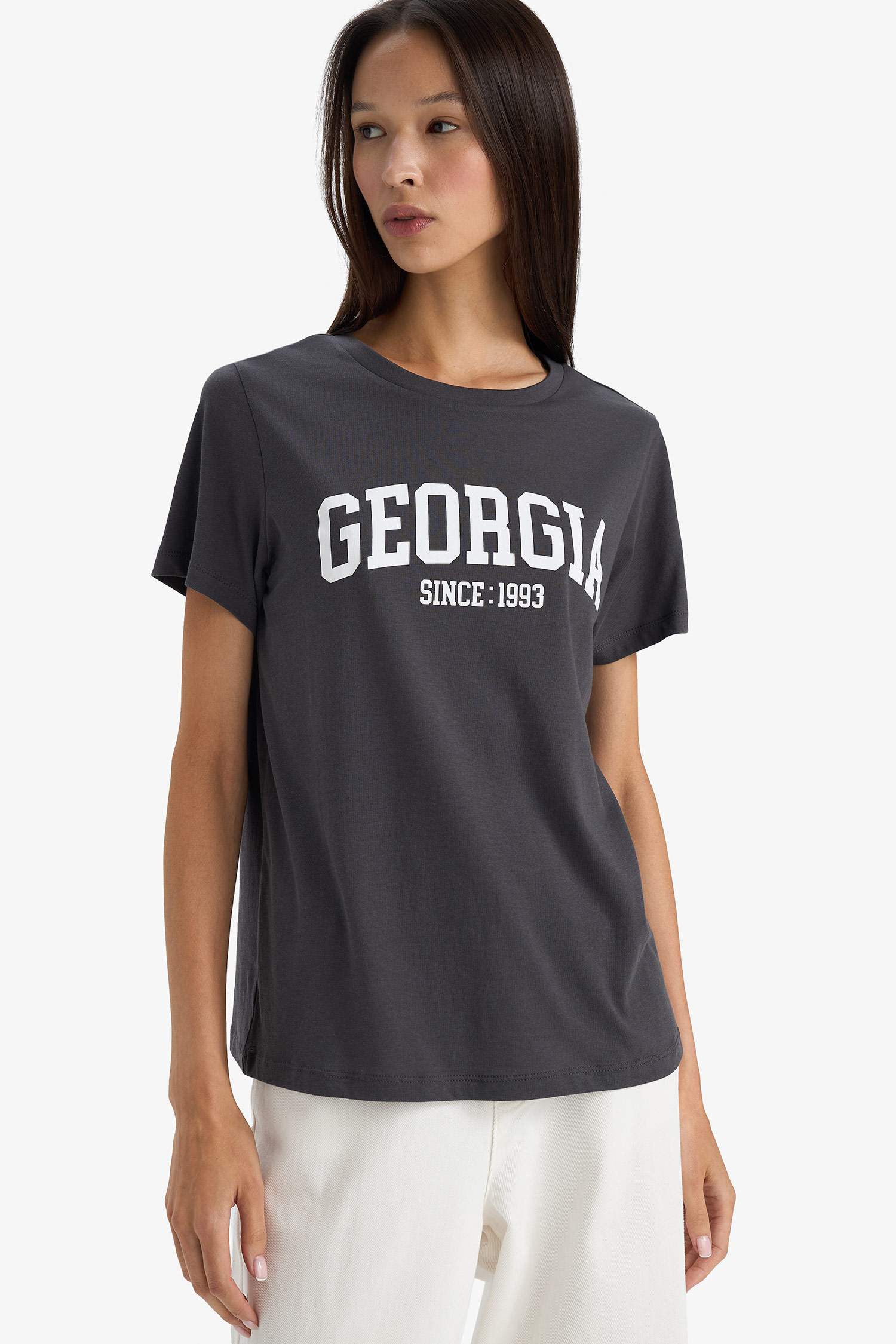 Regular Fit дөңгелек жағалы суретті трикотаж қысқа жеңді футболка