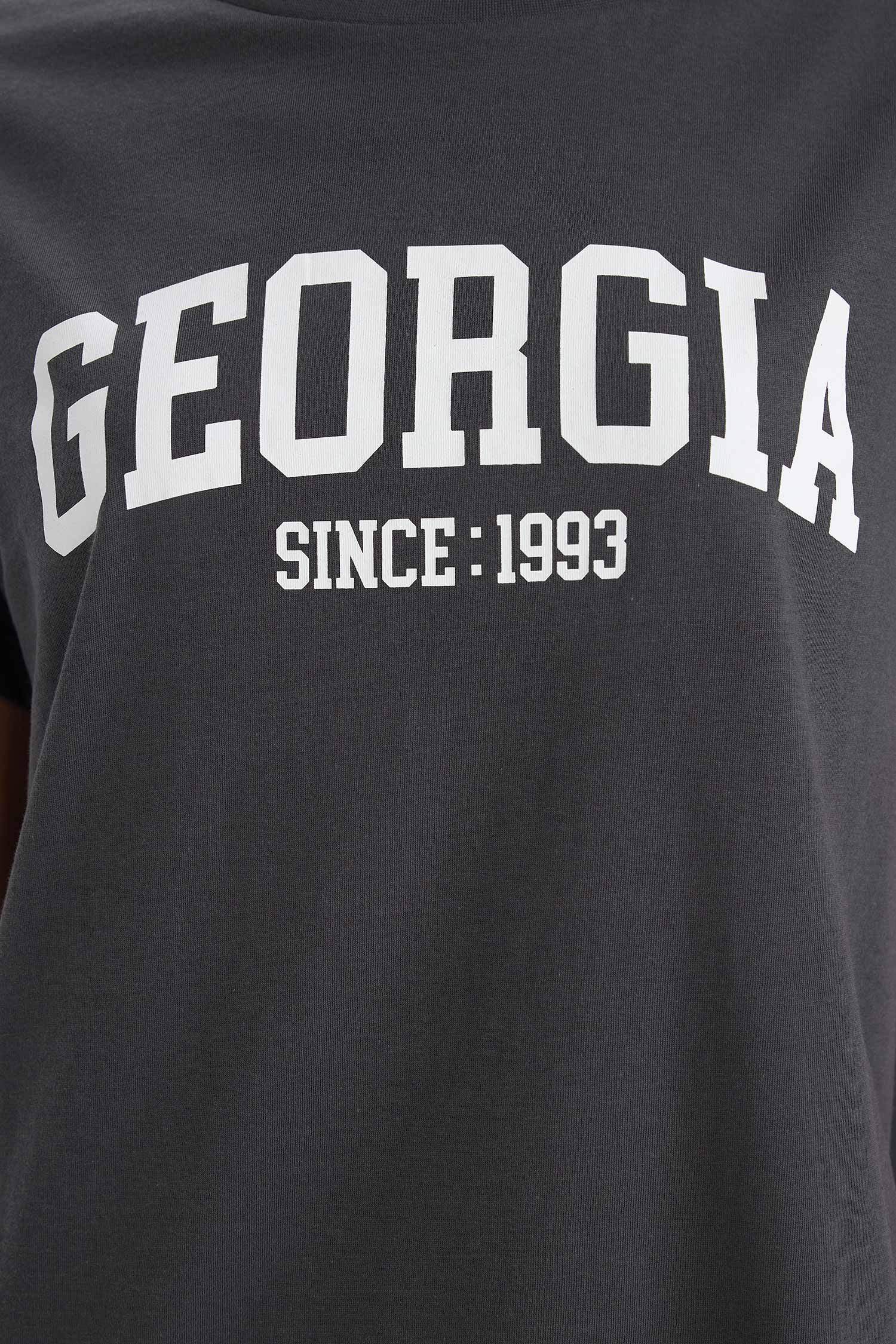 Regular Fit дөңгелек жағалы суретті трикотаж қысқа жеңді футболка