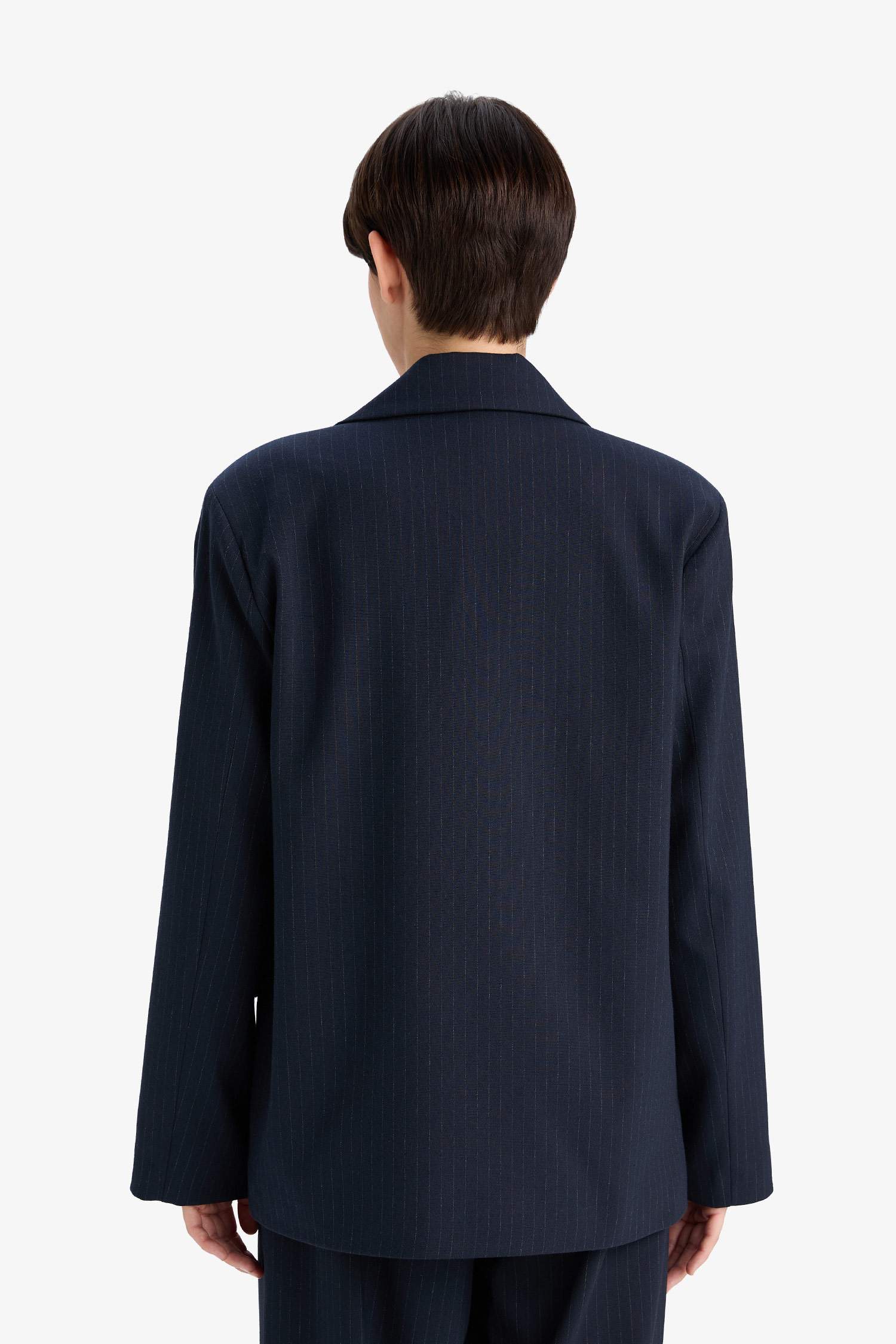 بليزر مخطط قصة عادية بياقة جاكيت