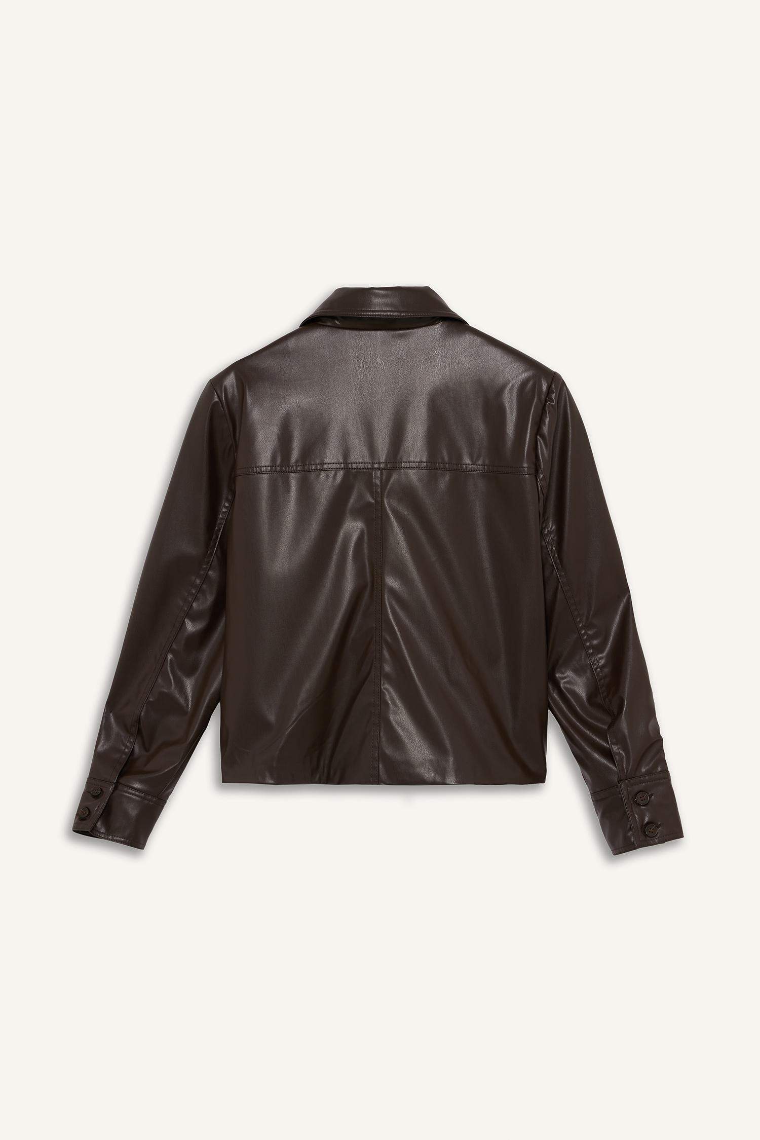 سترة بليزر من جلد صناعي قصة عادية بياقة بولو