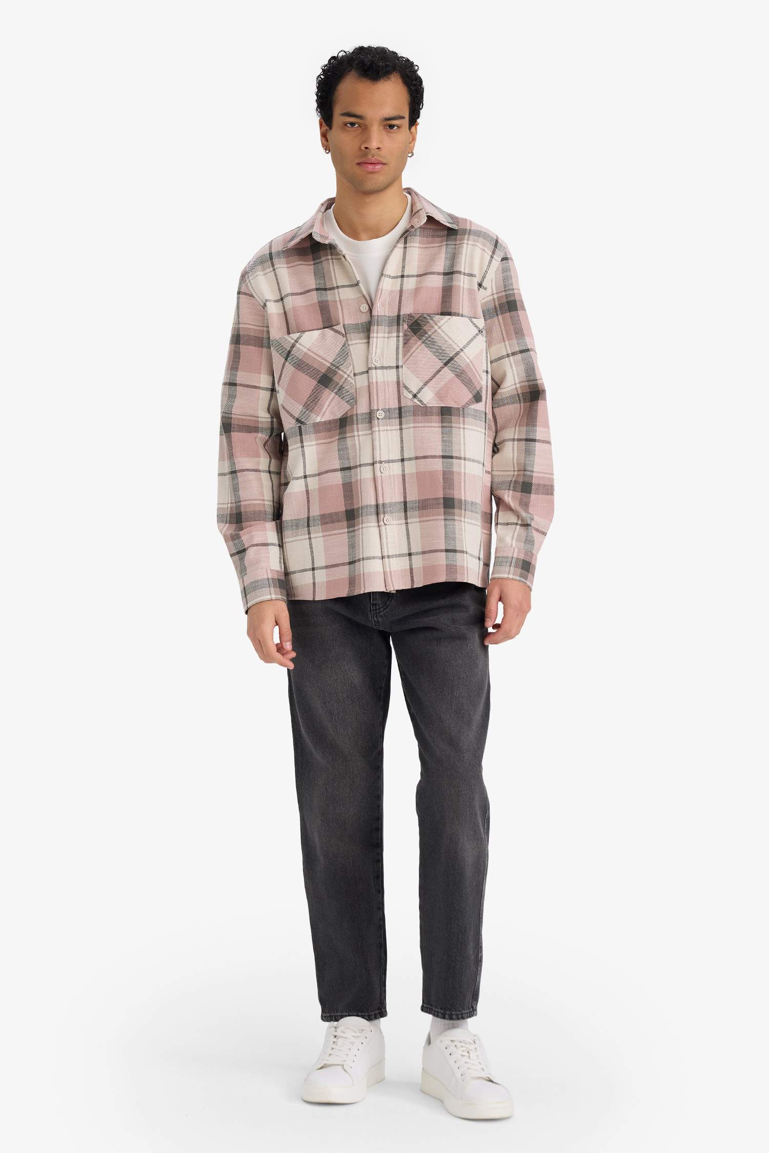 Regular Fit Polo Yaka Kareli Flanel Uzun Kollu Gömlek