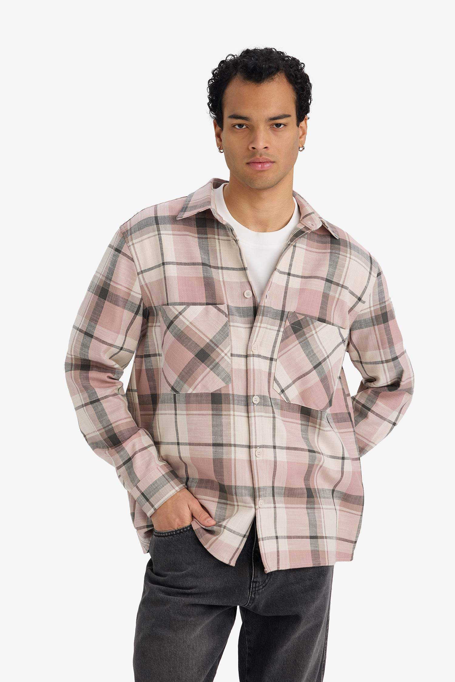 Regular Fit Polo Yaka Kareli Flanel Uzun Kollu Gömlek