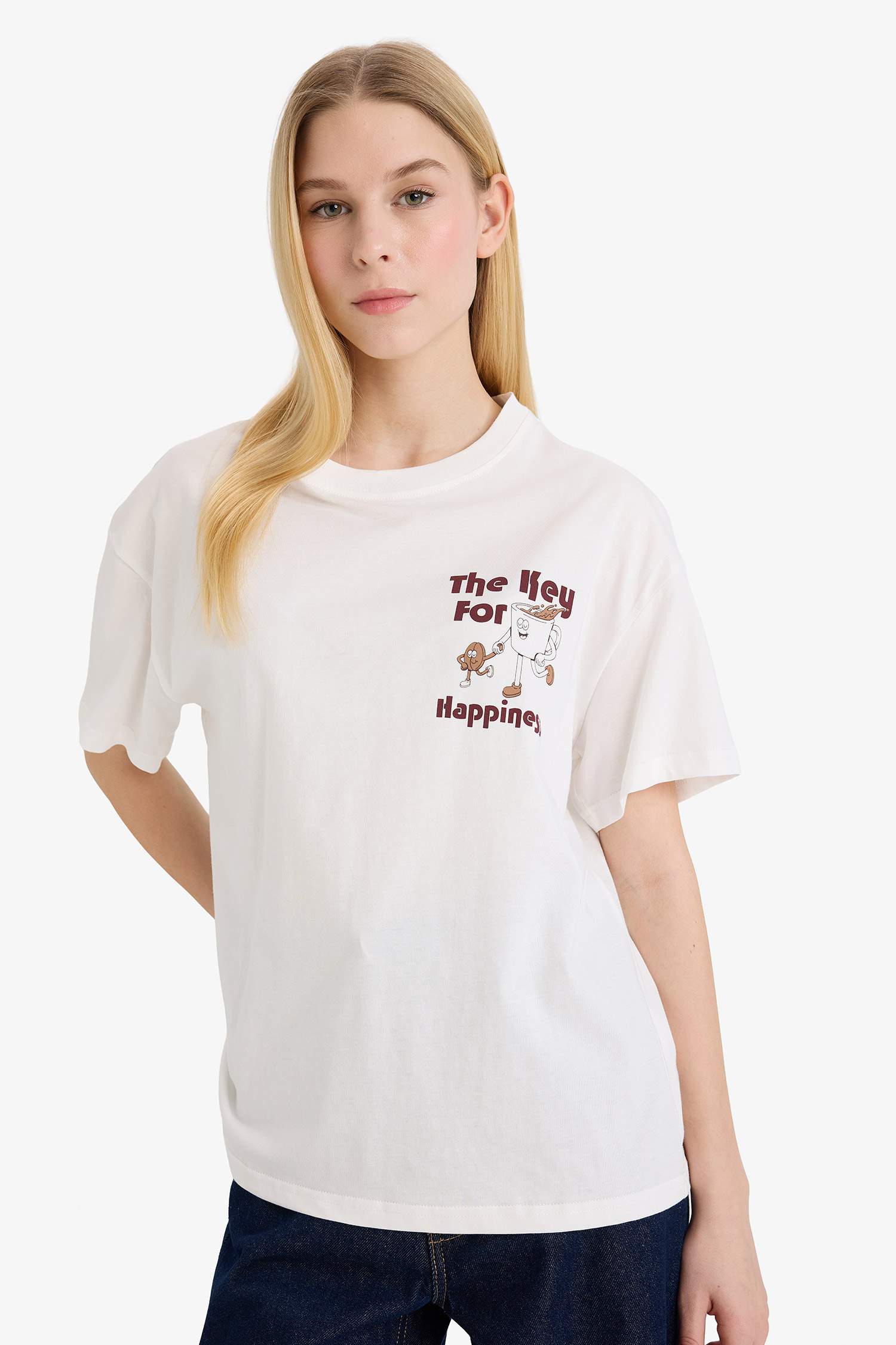 Oversize кең пішімді суретті қысқа жеңді футболка