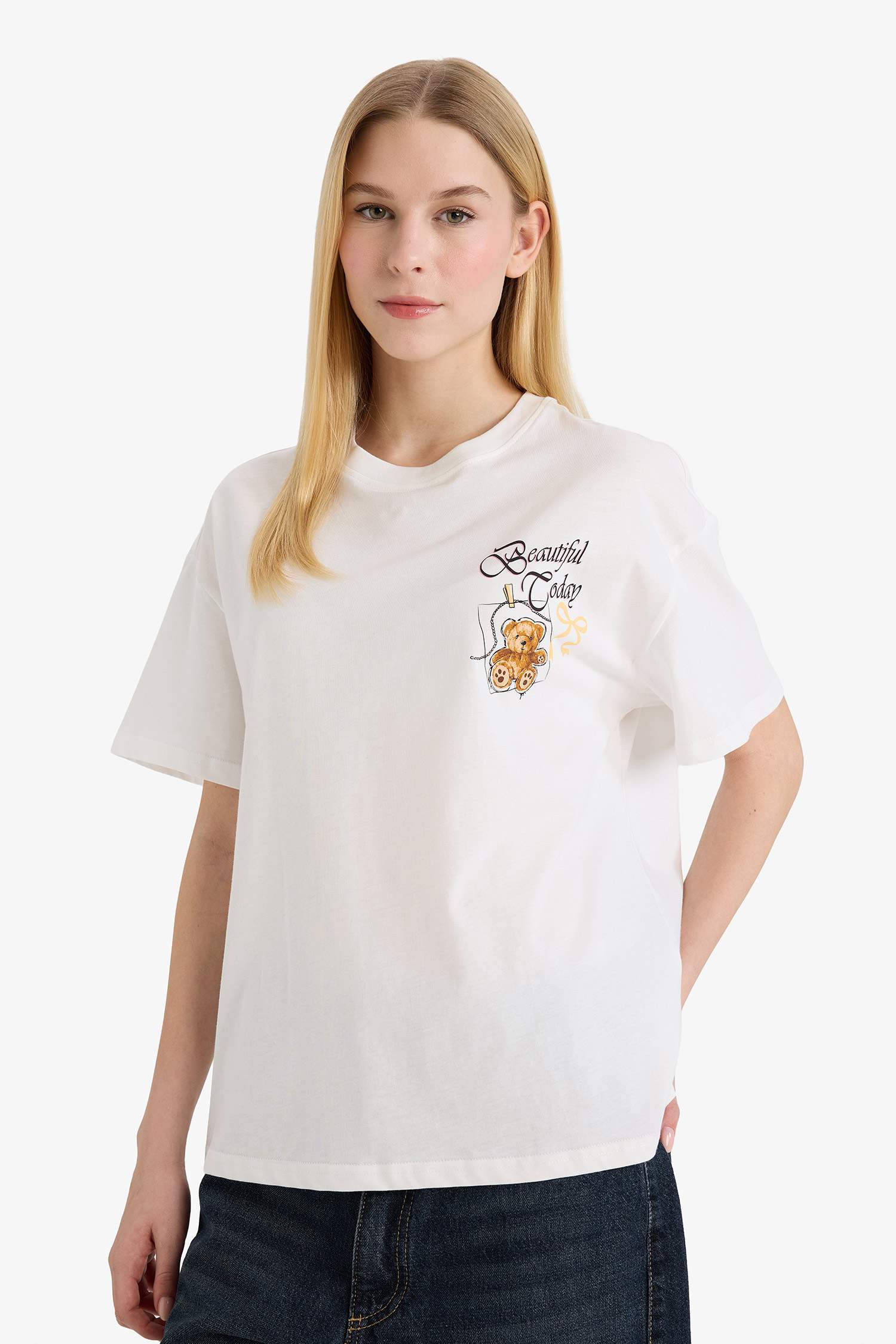 Oversize кең пішімді суретті қысқа жеңді футболка